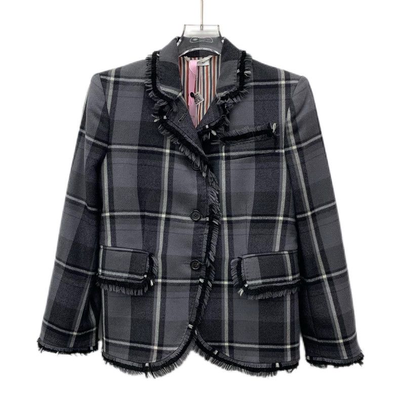 Thom Browne Thom browne Gray striped wool lapel single-breasted long-sl Size XS / US 0-2 / IT 36-38 - 1 Thumbnail