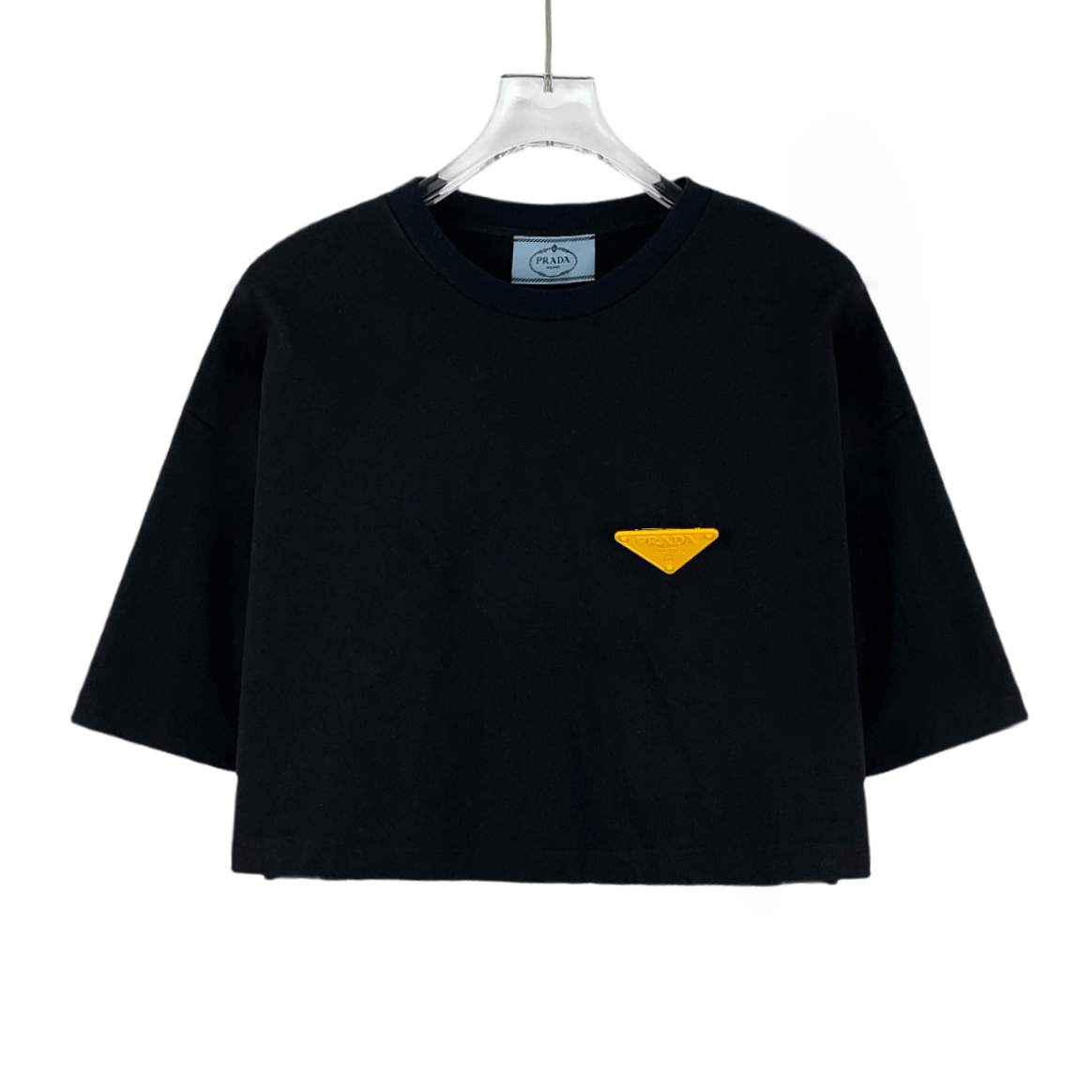 Prada Prada Black Cotton Triangle Logo Crewneck T-Shirt (Size S) Size S / US 4 / IT 40 - 1 Thumbnail