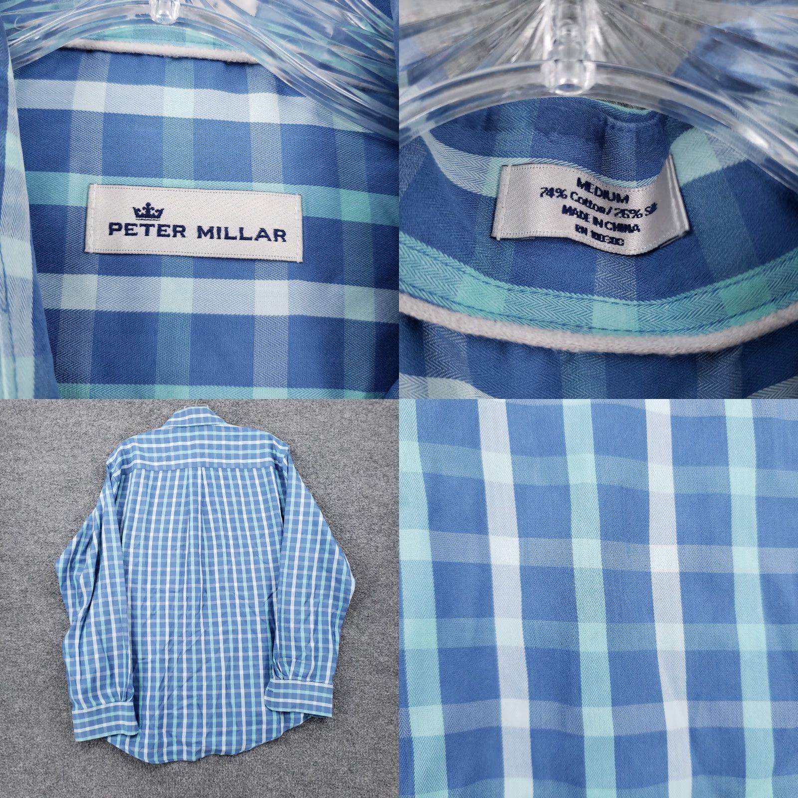 Peter Millar Peter Millar Button-Up Shirt Mens M Medium Blue Plaid Silk Blend Cotton T-Shirt? Size US M / EU 48-50 / 2 - 8 Thumbnail