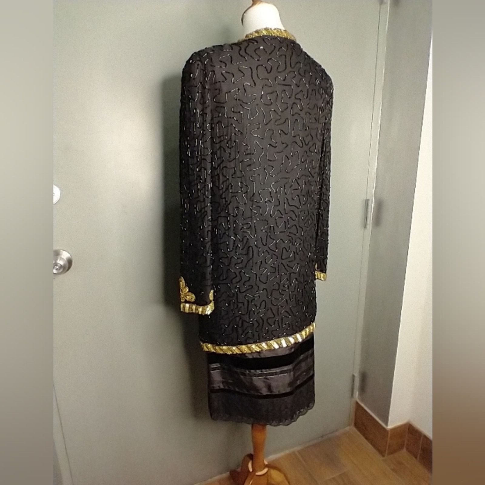 Vintage KAZAR BEADED sequin gold black silk long EVENING JACKET coat Size S / US 4 / IT 40 - 10 Thumbnail