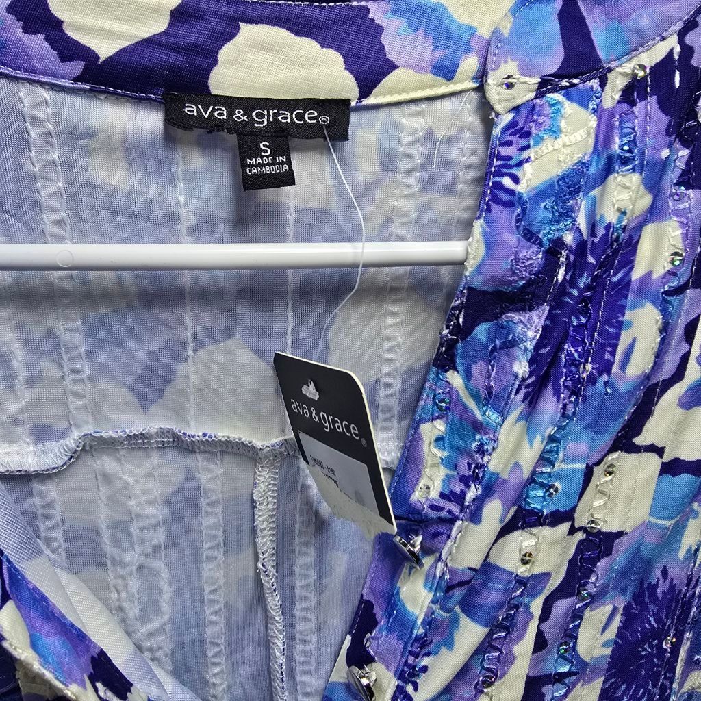 The Unbranded Brand Women's ava & grace Blue & White Floral Tunic Top S Size S / US 4 / IT 40 - 3 Thumbnail