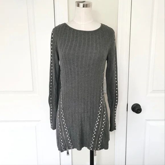 Bar III Zippered Studded Sweater Fall Gift Winter Spring Travel Size XS / US 0-2 / IT 36-38 - 2 Thumbnail