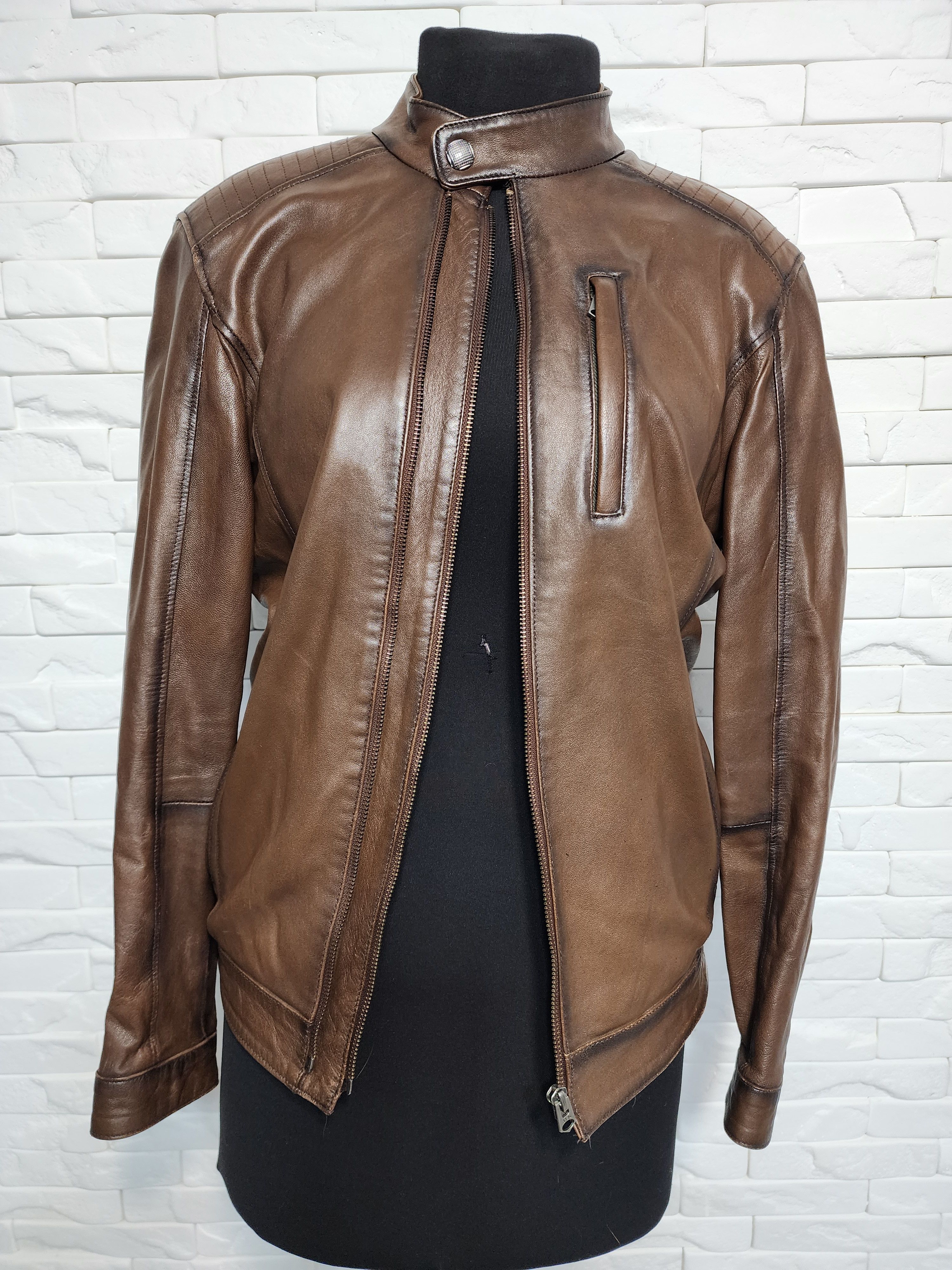 Other Men's Brown Genuine Leather Jacket: Zip Front. Size US S / EU 44-46 / 1 - 1 Thumbnail