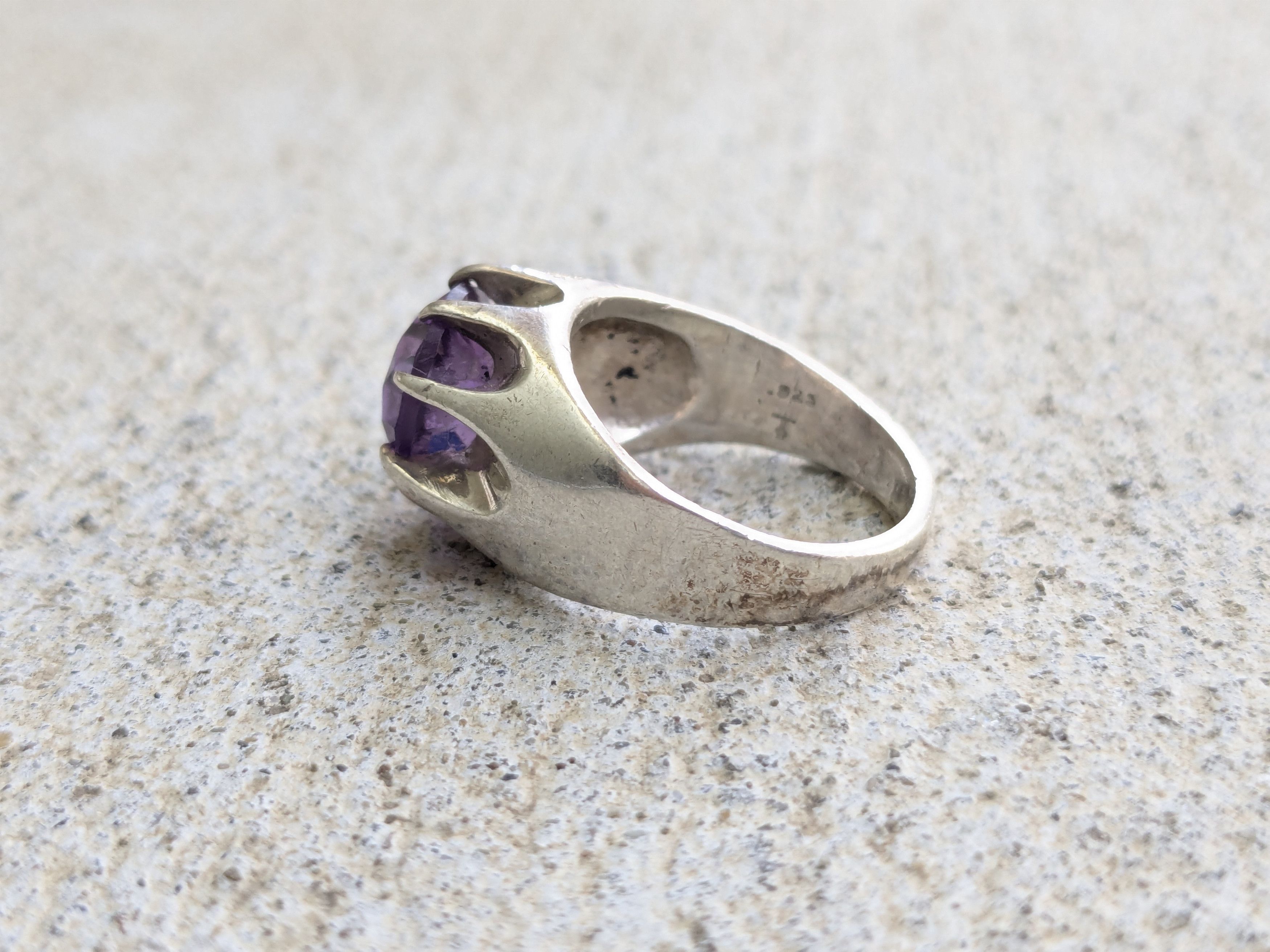 Other Vintage Sterling Silver Ring Purple Amethyst 7 Round Faceted Size ONE SIZE - 4 Thumbnail