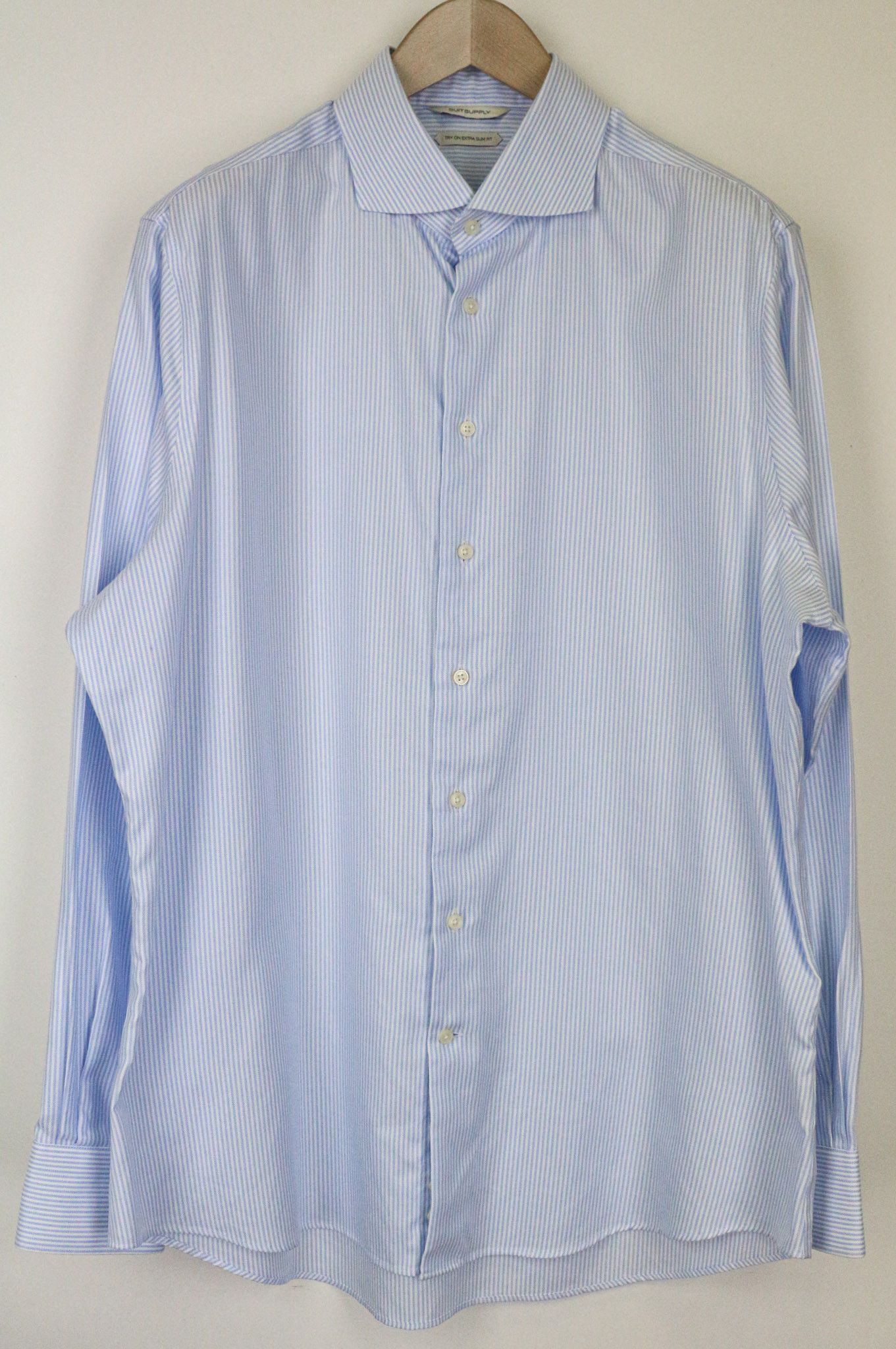 Suitsupply 45/17 3/4 Extra Slim Blue Cotton Striped Shirt 78227 Size 44R - 1 Thumbnail