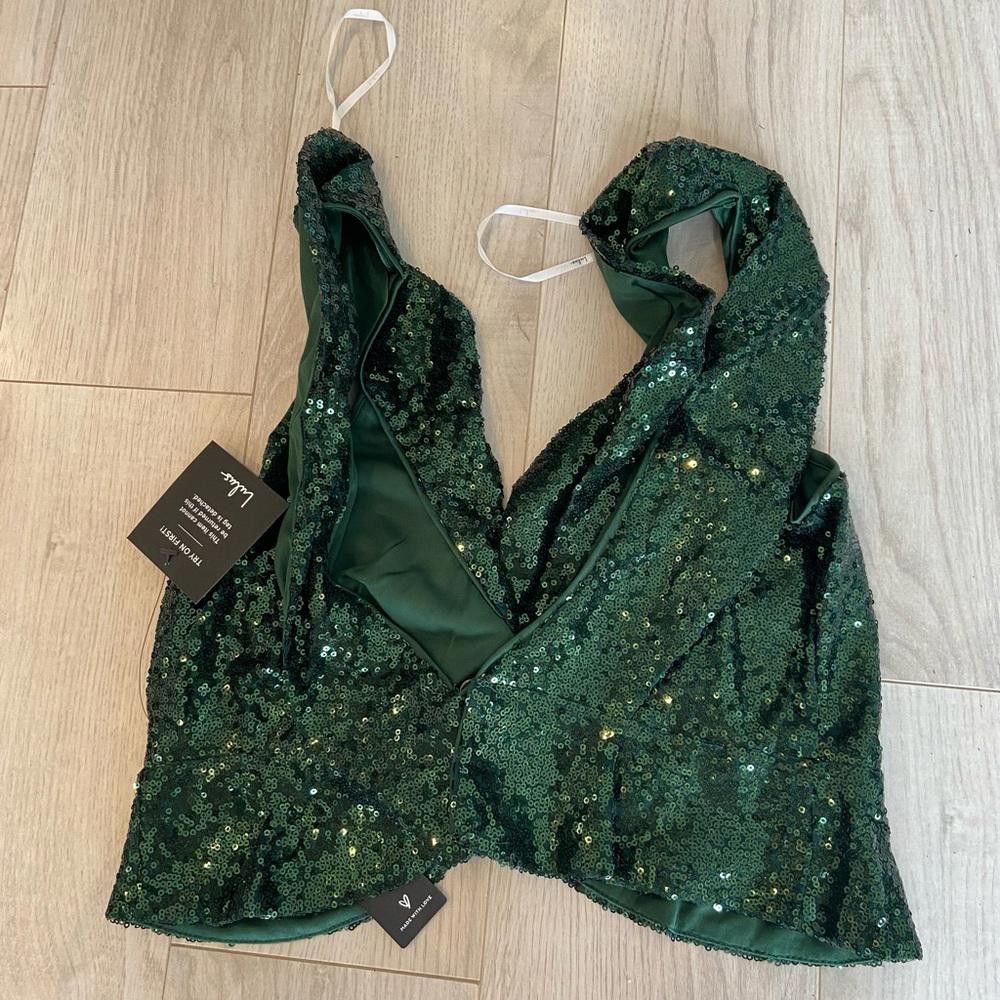 Designer Sparkling Green Sequin Dress with Ruffle Top Size M / US 6-8 / IT 42-44 - 5 Thumbnail
