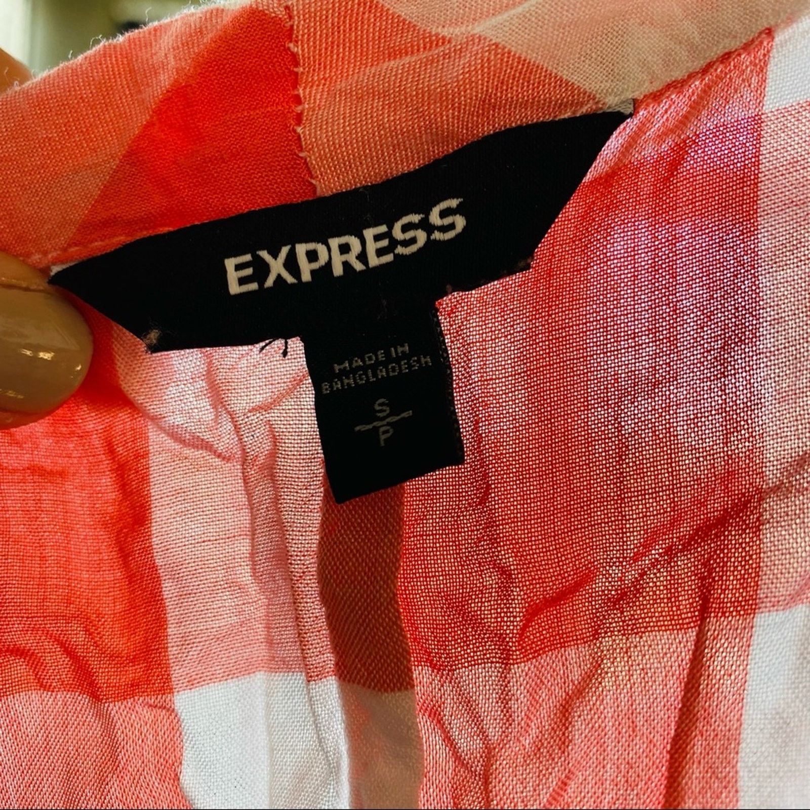 Express EXPRESS Pink Salmon White Picnic Button Tie Blouse Shirt Top Size S / US 4 / IT 40 - 4 Thumbnail