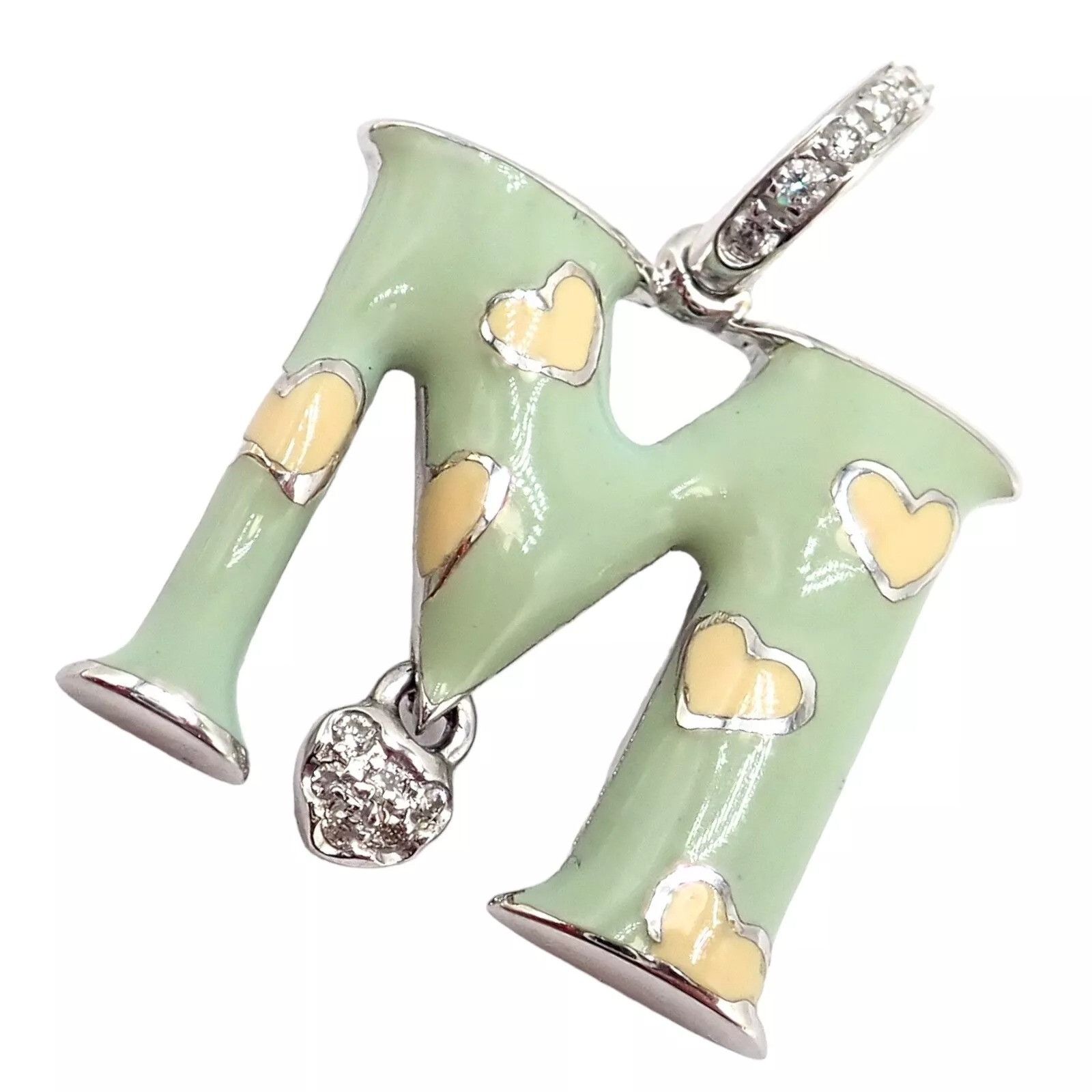 Other White Gold Diamond Green Enamel Baby M Initial Charm Pendant Size ONE SIZE - 5 Thumbnail