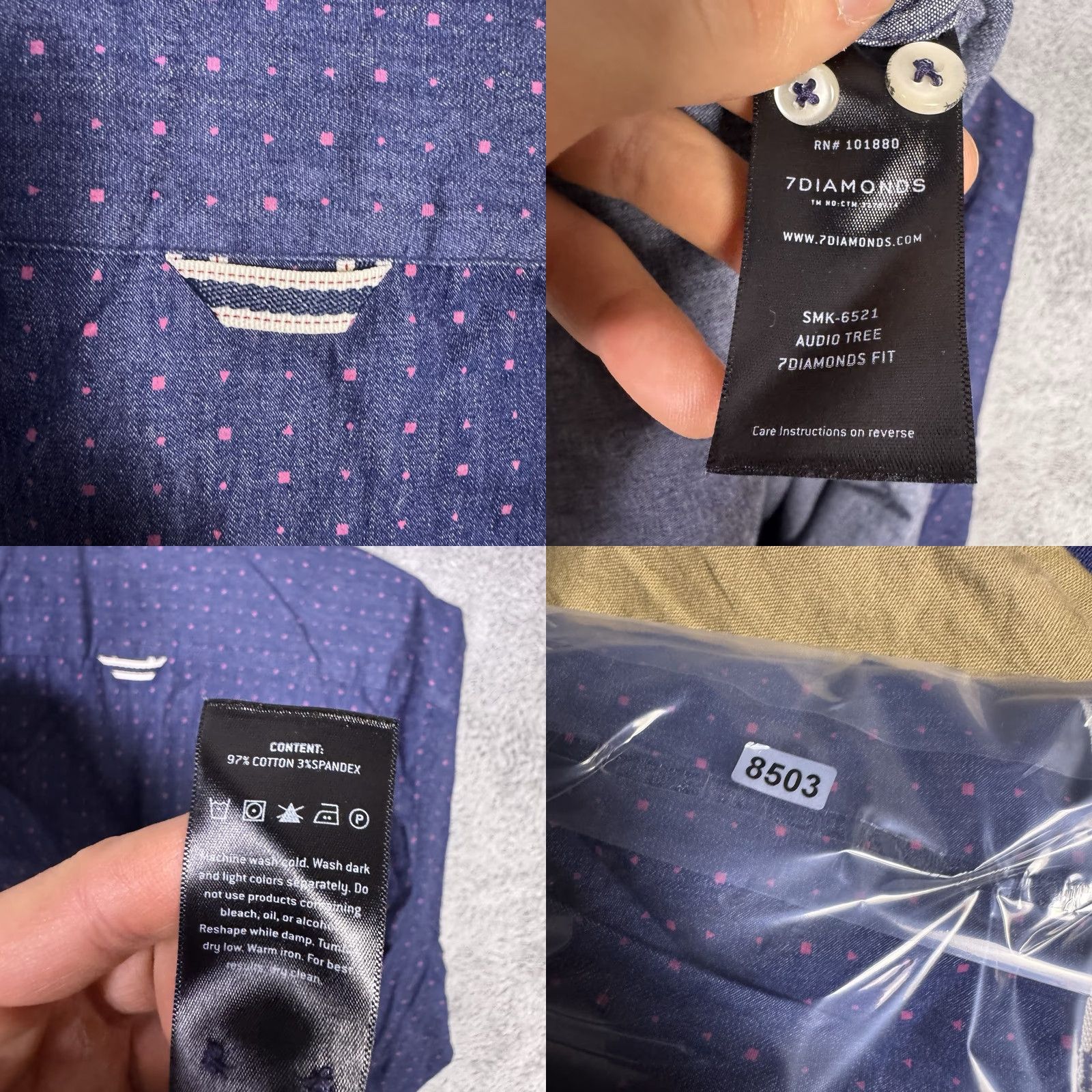 Vintage 7 Diamonds Shirt Mens 2XL Chambray Denim 4 Way Stretch Geometric Button-Up Short Sleeve Collared Modern Casual Sportwear Navy Blue Mens Size US XXL / EU 58 / 5 - 9 Thumbnail
