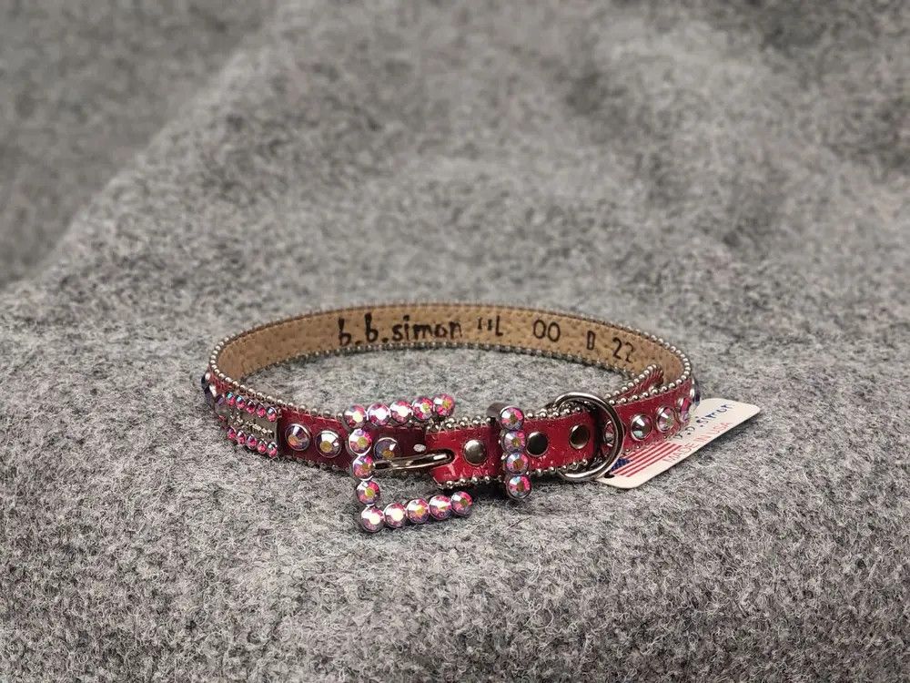 B.B. Simon B.B.Simon Swarovski Crystal Red Leather collar Dog belt Size ONE SIZE - 1 Thumbnail