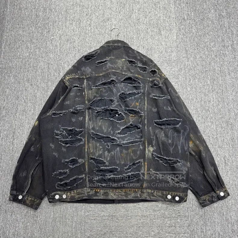 Balenciaga Balenciaga Mud-dyed Distressed Denim Jacket Size US XL / EU 56 / 4 - 4 Thumbnail