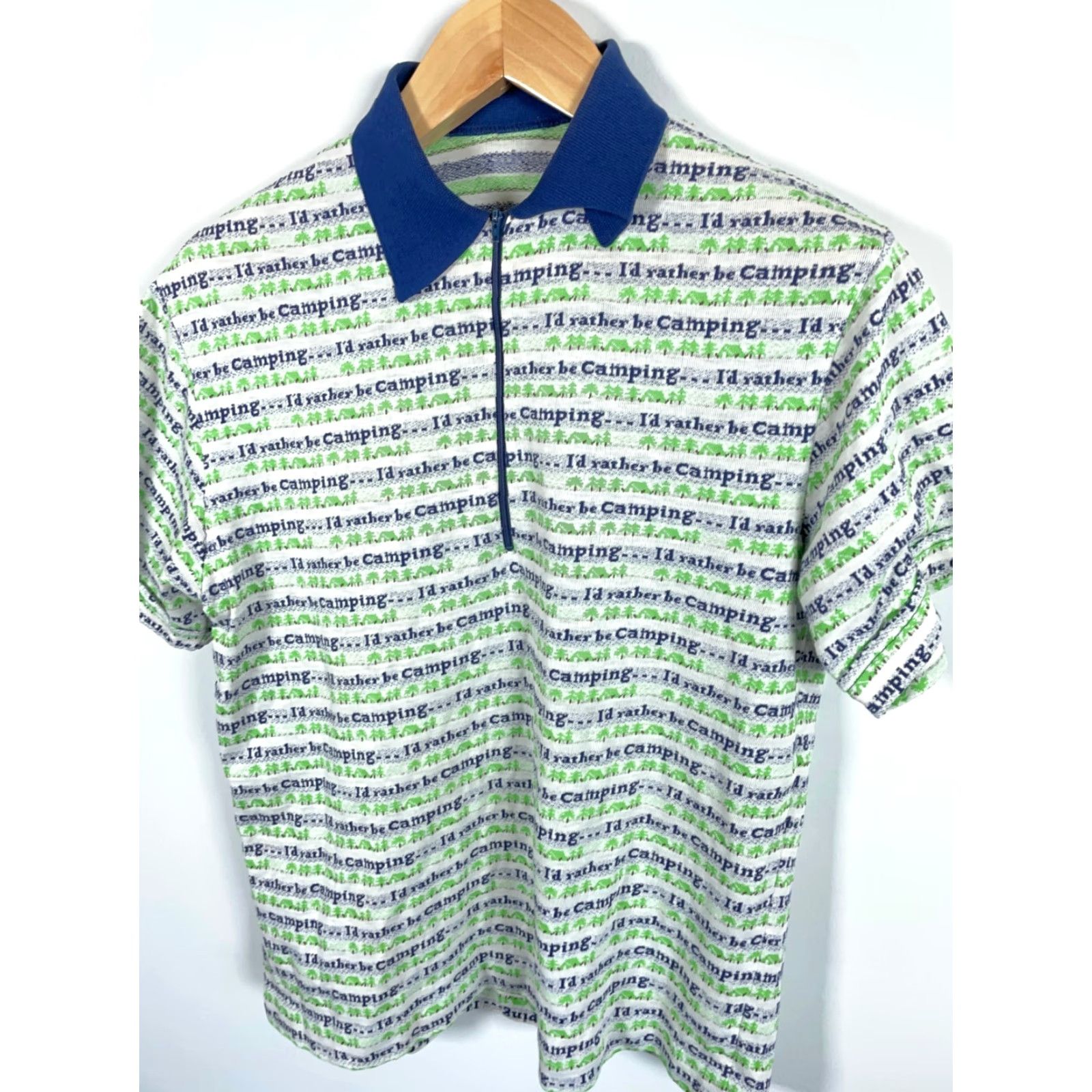 Vintage VINTAGE Polo Shirt Men's 1/4 Zip Camping Green White 90s Outdoor Retro Lightweight Textured Cotton Mix Knit Short Sleeve Regular Large Adult Mens Size US L / EU 52-54 / 3 - 4 Thumbnail