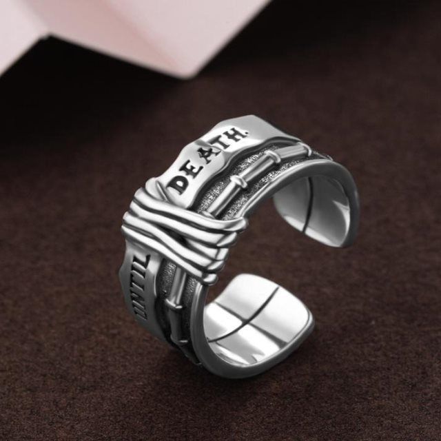 Vintage Resizable Retro Round Until Death 925 Sterling Silver Ring Size ONE SIZE - 1 Thumbnail