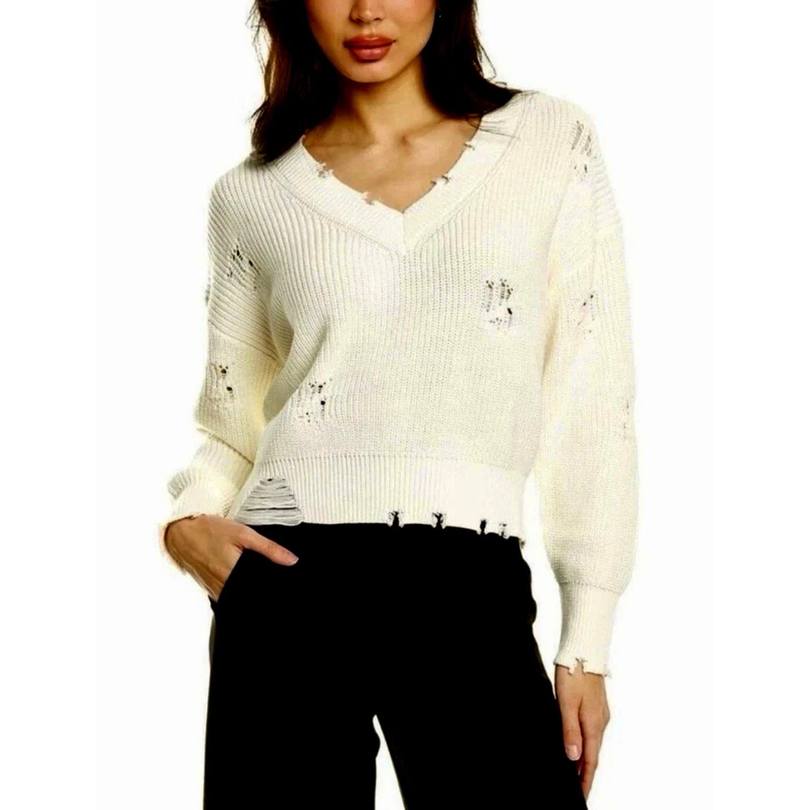 Other 525 America Distressed Shaker V-Neck Sweater in Chalk size M Size M / US 6-8 / IT 42-44 - 2 Thumbnail