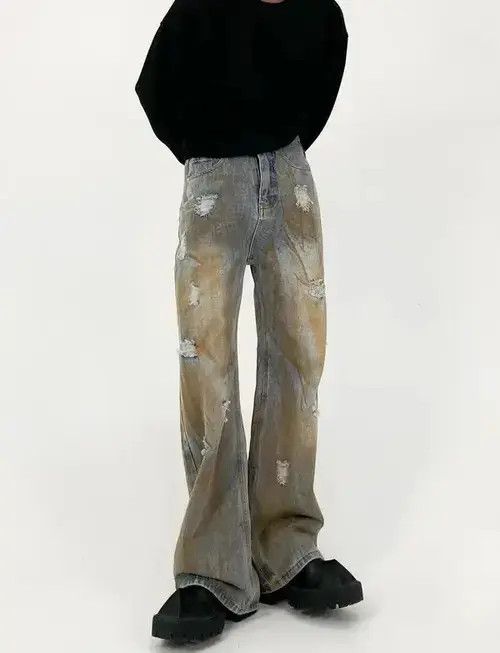 Japanese Brand × Jean Retro distressed loose fitting straight leg hand drawn jeans Size US 30 / EU 46 - 4 Thumbnail