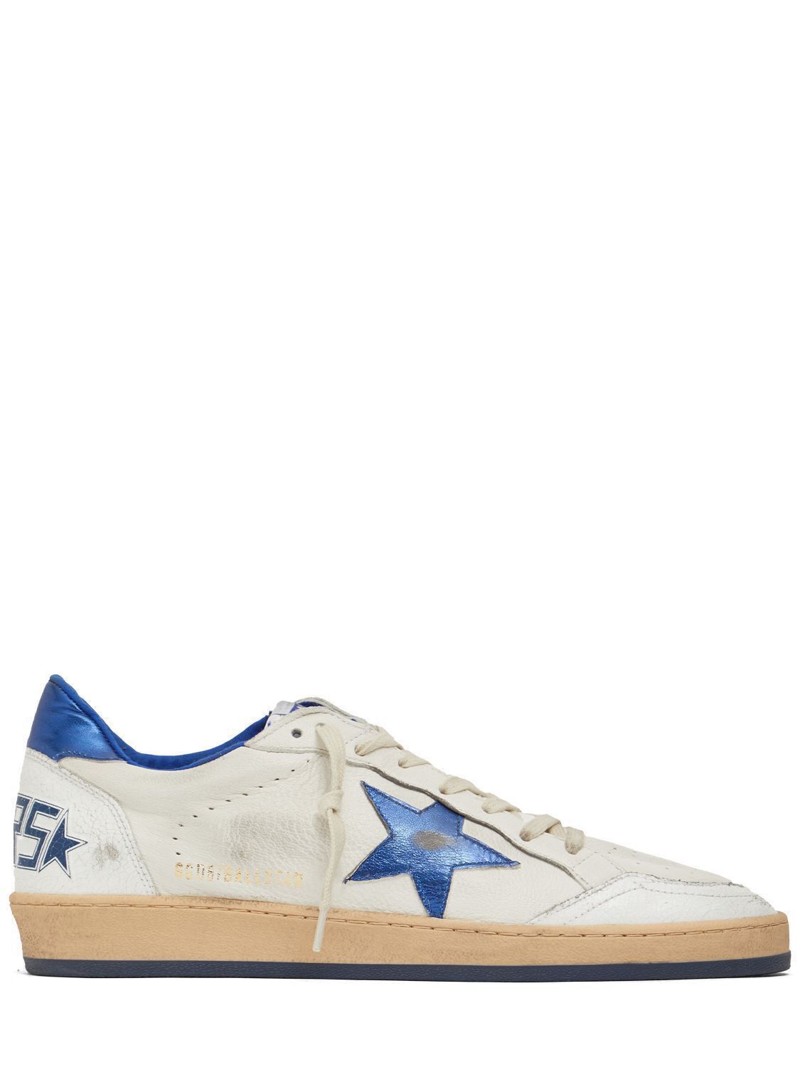 Golden Goose Ball Star White/Blue Leather Sneakers New