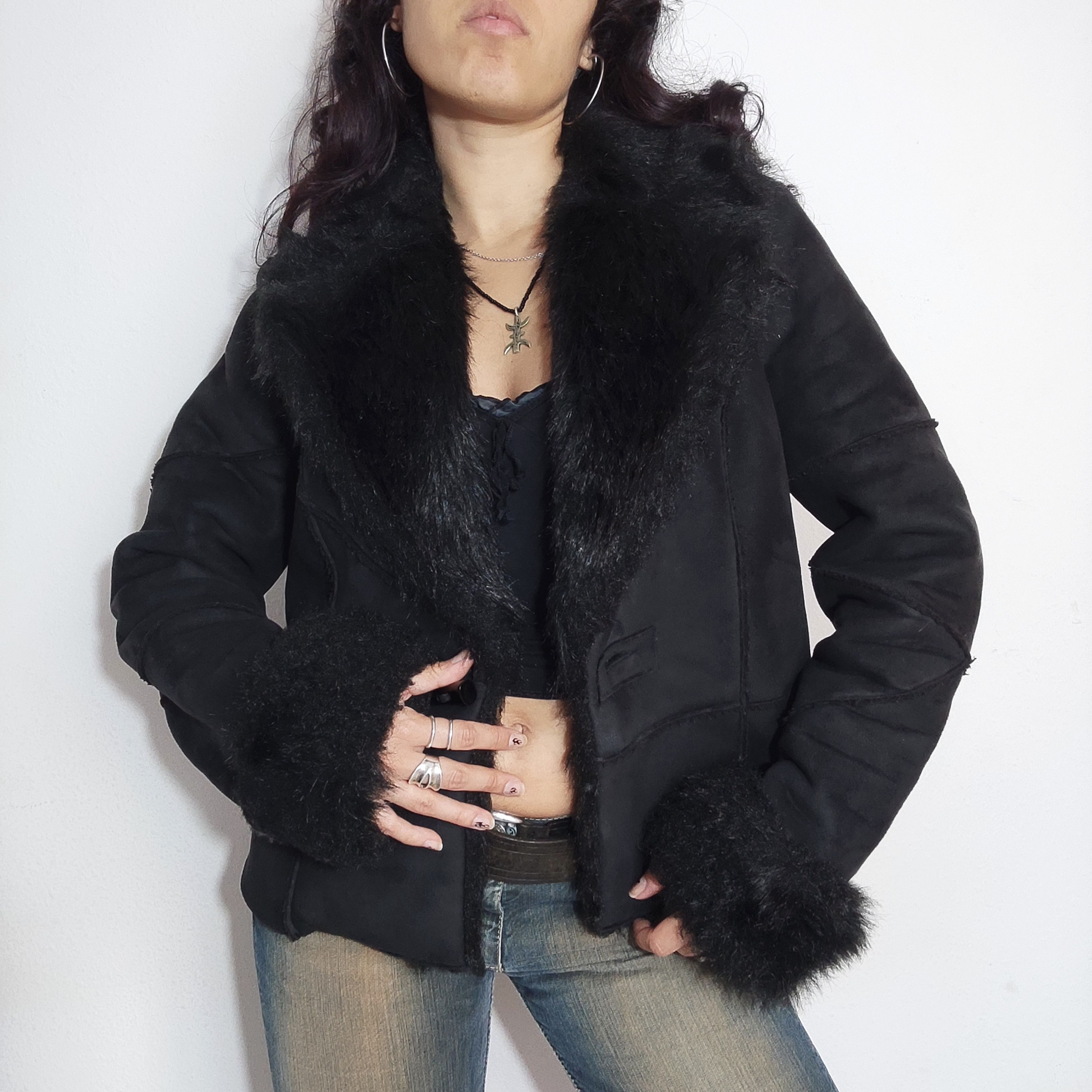 Vintage Vintage black Penny Lane Jacket with Faux Fur Trim Size M / US 6-8 / IT 42-44 - 1 Thumbnail