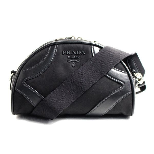 image of Prada Shoulder Bag Nylon Leather Black Bowling Bag, Women's