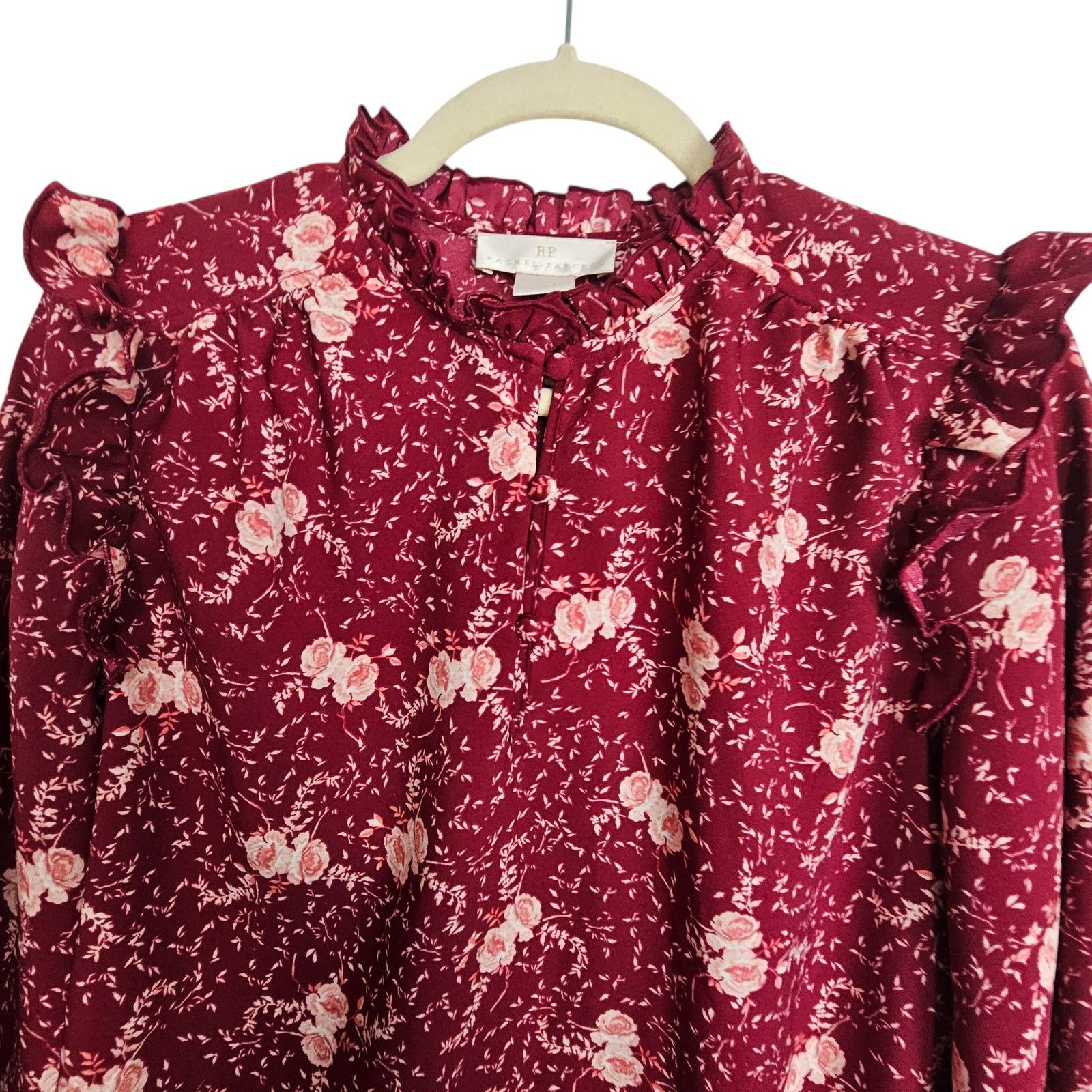 Rachel Gilbert Rachel Parcell Womens Floral Ruffle Neck Blouse Sz M Cottage Size M / US 6-8 / IT 42-44 - 2 Thumbnail