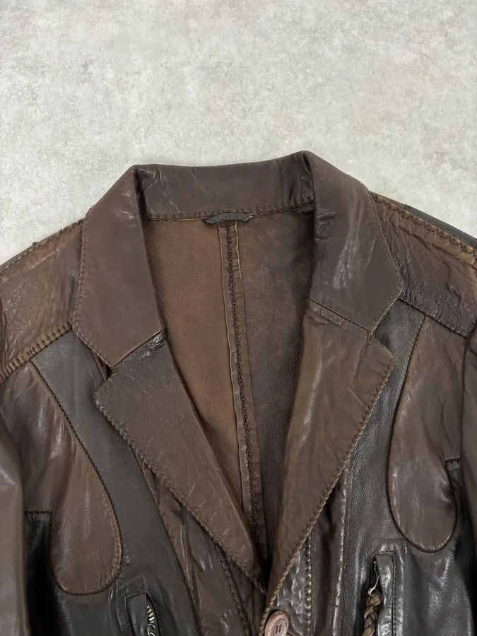 Marithe + Francois Girbaud SS2003 Marithé + François Girbaud Brown Leather Plissed Blazer Jacket Size US XL / EU 56 / 4 - 5 Thumbnail