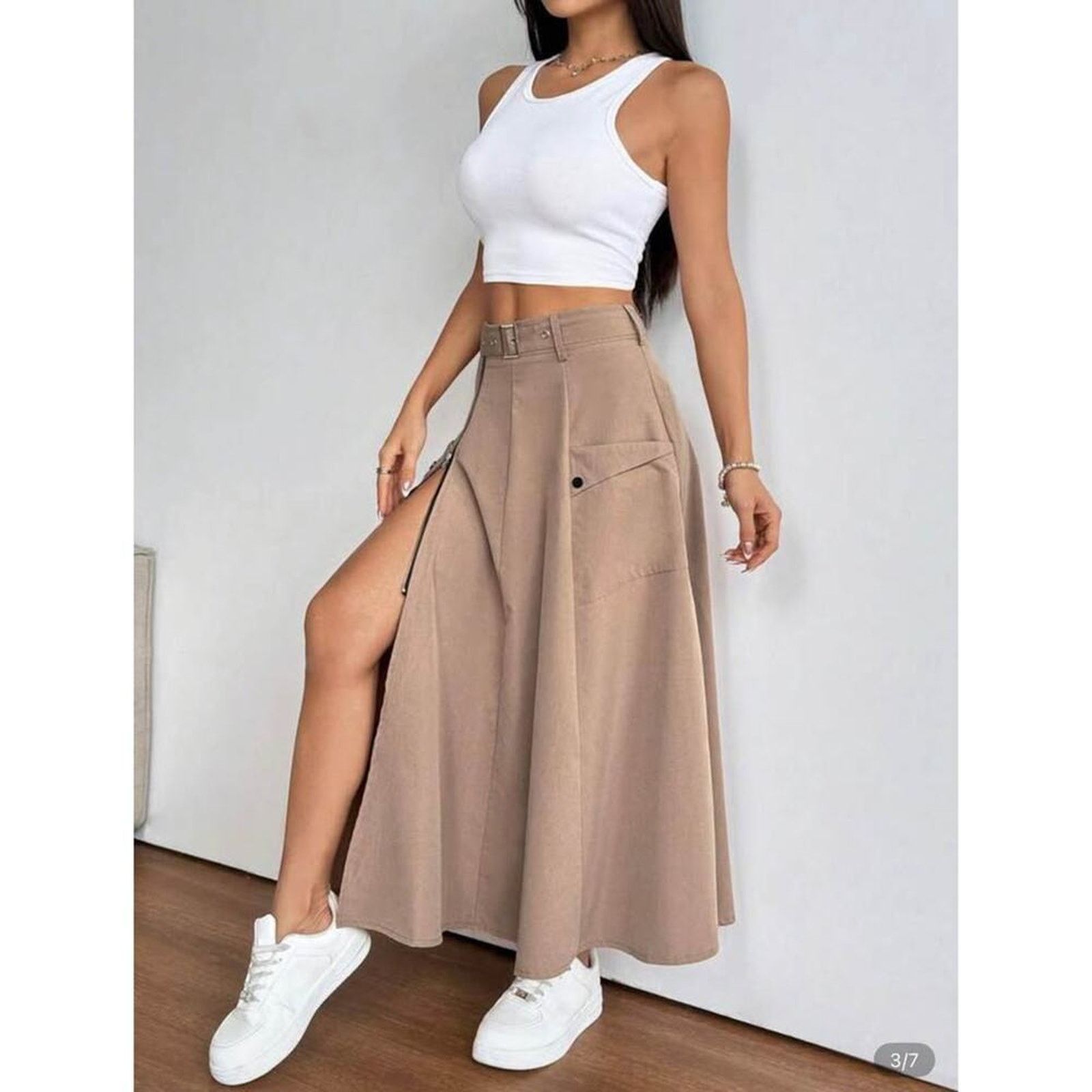 Other New Khaki Minimalist Long A-line skirt size S Size 27" / US 4 / IT 40 - 3 Thumbnail