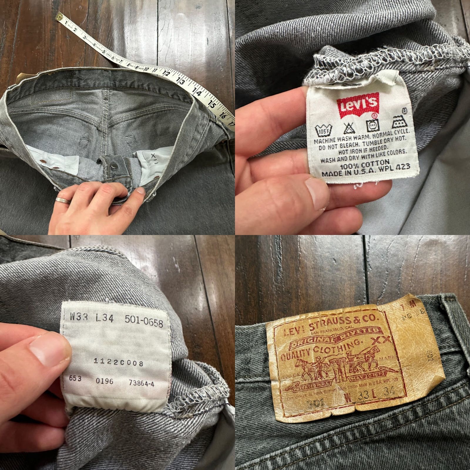Levi's VINTAGE Levi's 501 Jeans 33x34 Light Wash Grey 90s Straight Fit Mens Size US 33 - 8 Thumbnail