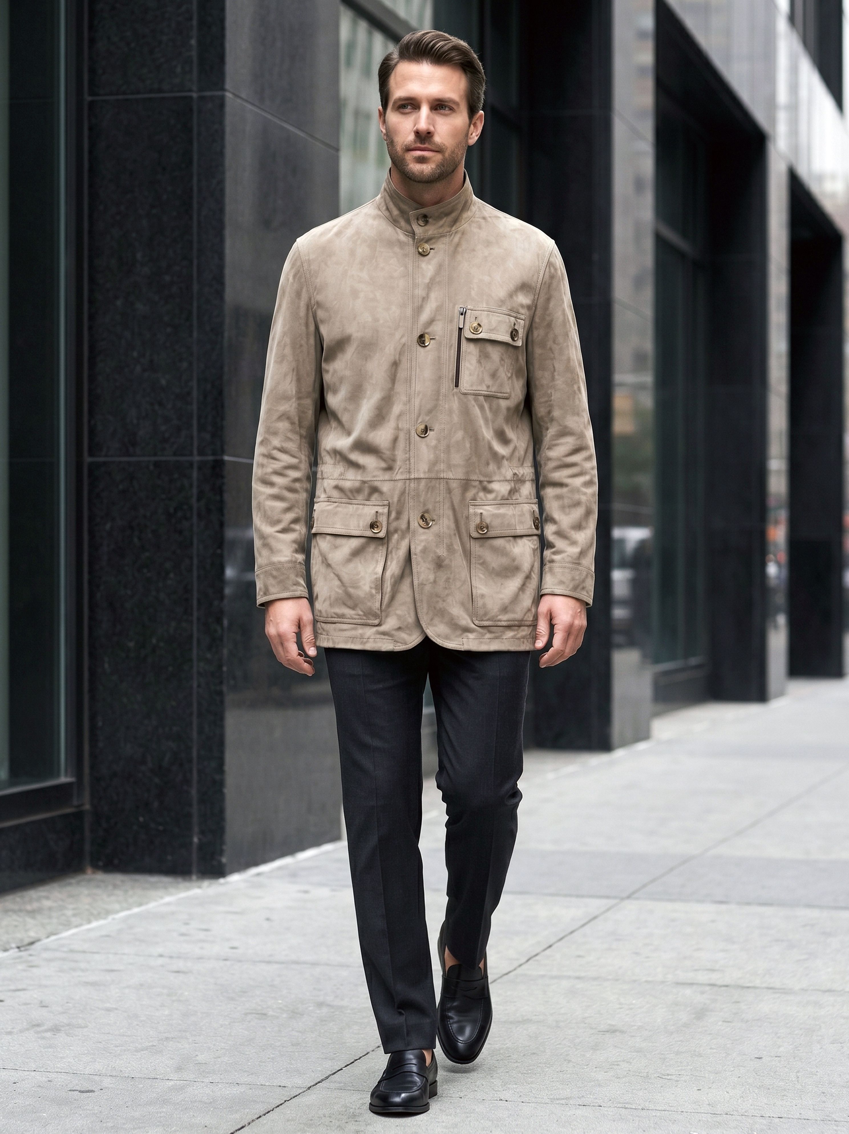 Ermenegildo Zegna Ermenegildo Zegna Goat Suede Leather Jacket, Taupe, Italy Size US XXL / EU 58 / 5 - 1 Thumbnail
