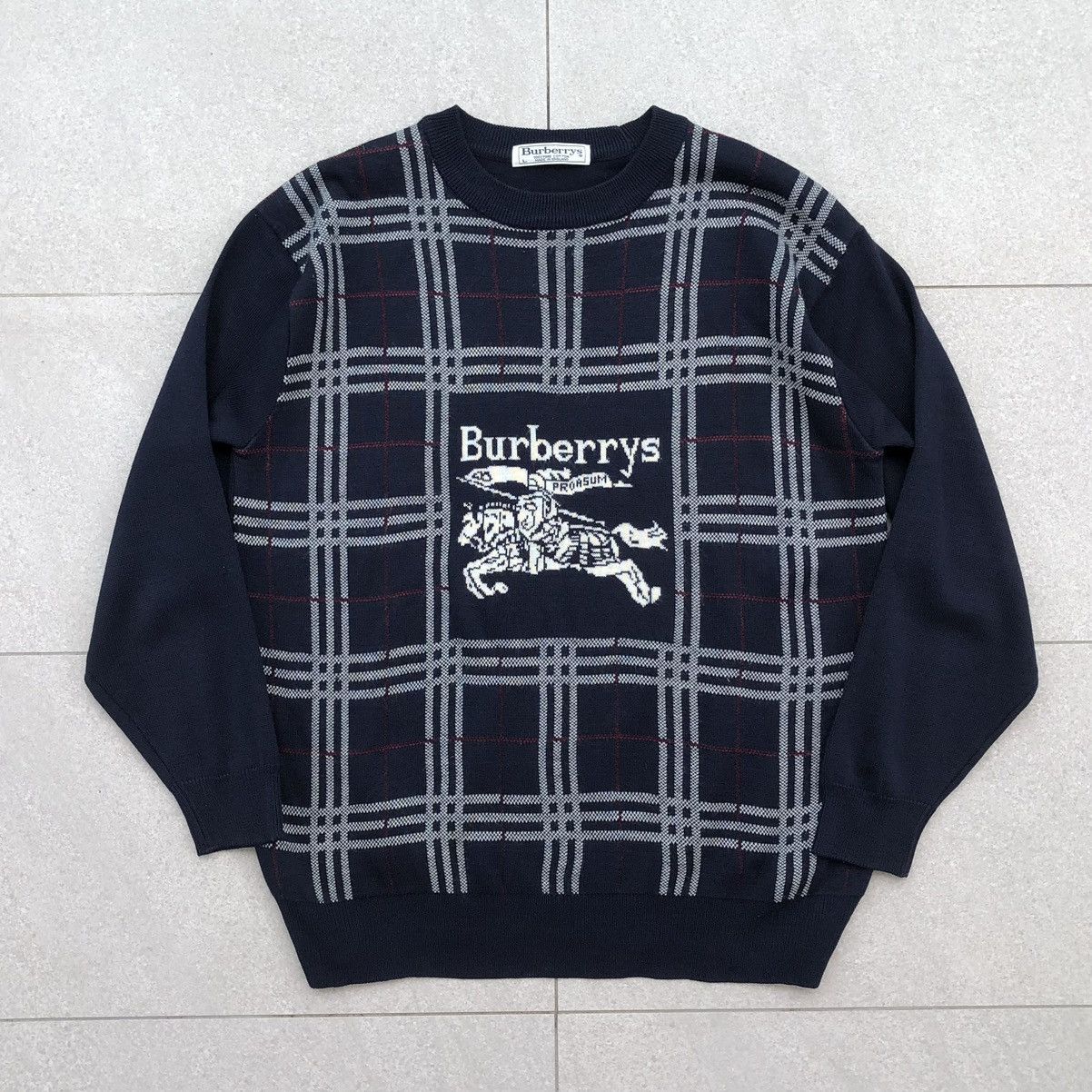 Burberry Vintage 90s Burberrys Novacheck Big Logo Cotton Knitwear Size US L / EU 52-54 / 3 - 2 Thumbnail