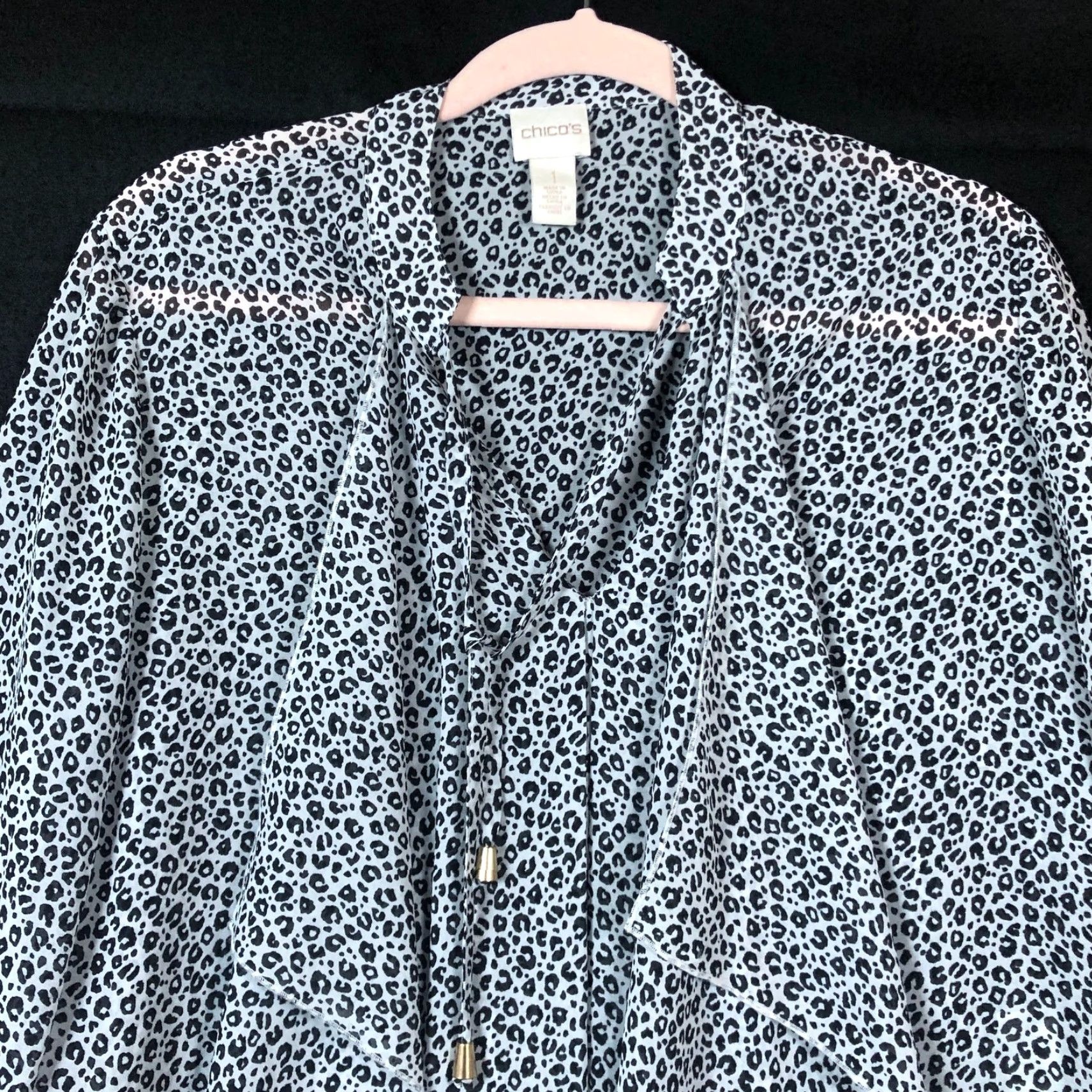 Vintage Chicos Womens Blouse Black Leopard Print Waterfall Front Long Sleeve M Shirt Womens Size M / US 6-8 / IT 42-44 - 2 Thumbnail