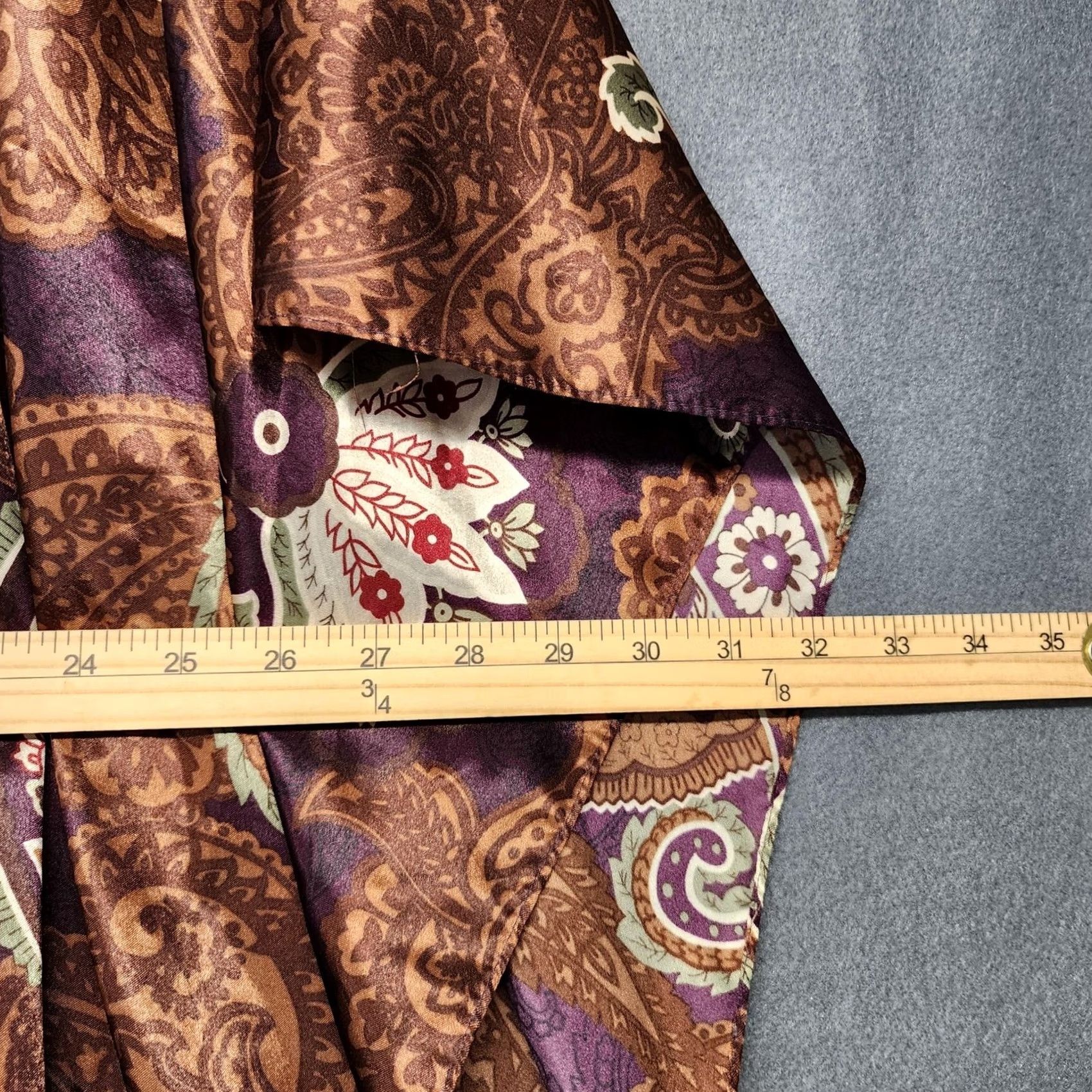 Vintage VINTAGE California Dynasty Kaftan Womens One Size Purple Brown Paisley Satin Made USA Sleeveless Gown Size ONE SIZE - 5 Thumbnail