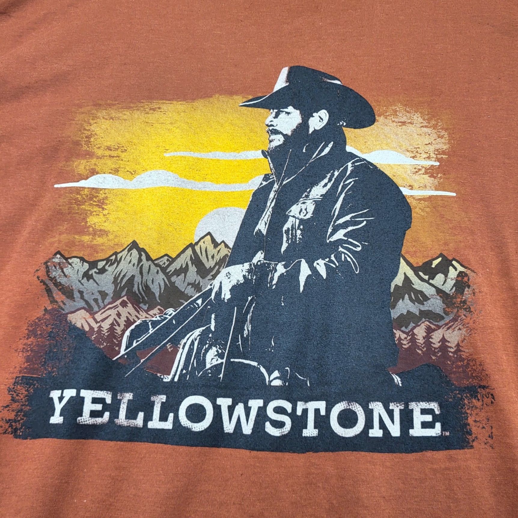Vintage NWT Yellowstone Unisex T-Shirt Crew Neck Men's 2XLarge Rip Wheeler Montana Rust Orange Graphic Print Size US XXL / EU 58 / 5 - 4 Thumbnail