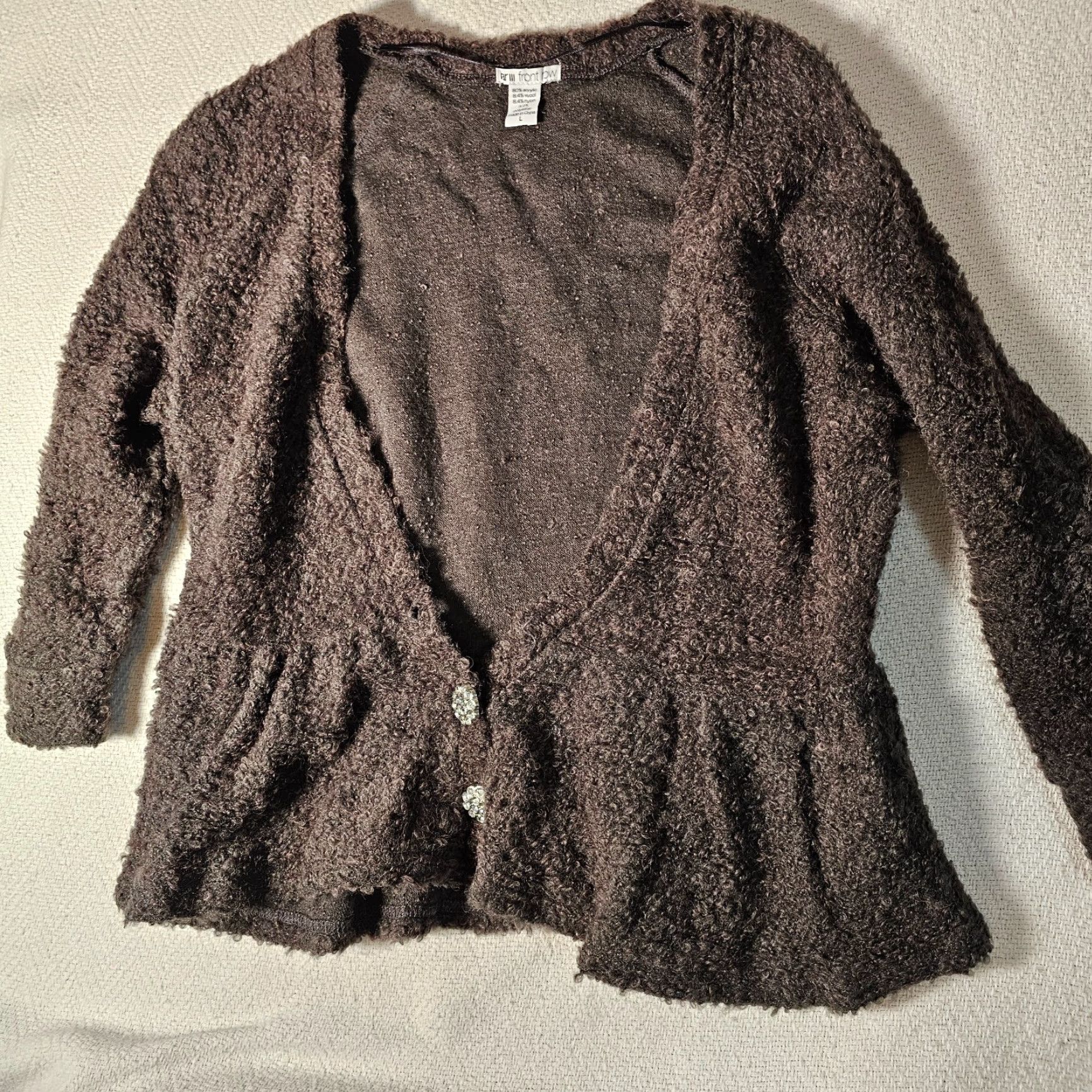Bar III Bar III Cardigan Women's Sweater Size Large Brown Acrylic Open Ruffle Button Classic Solid Size L / US 10 / IT 46 - 7 Thumbnail