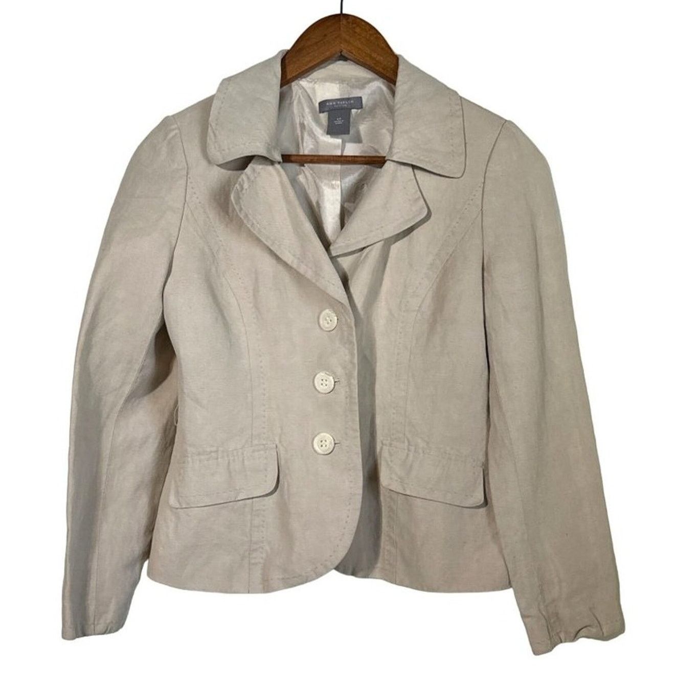 Ann Taylor Ann Taylor 3-Button Lined Blazer Petite 4 Neutral Minimalist Size S / US 4 / IT 40 - 1 Thumbnail