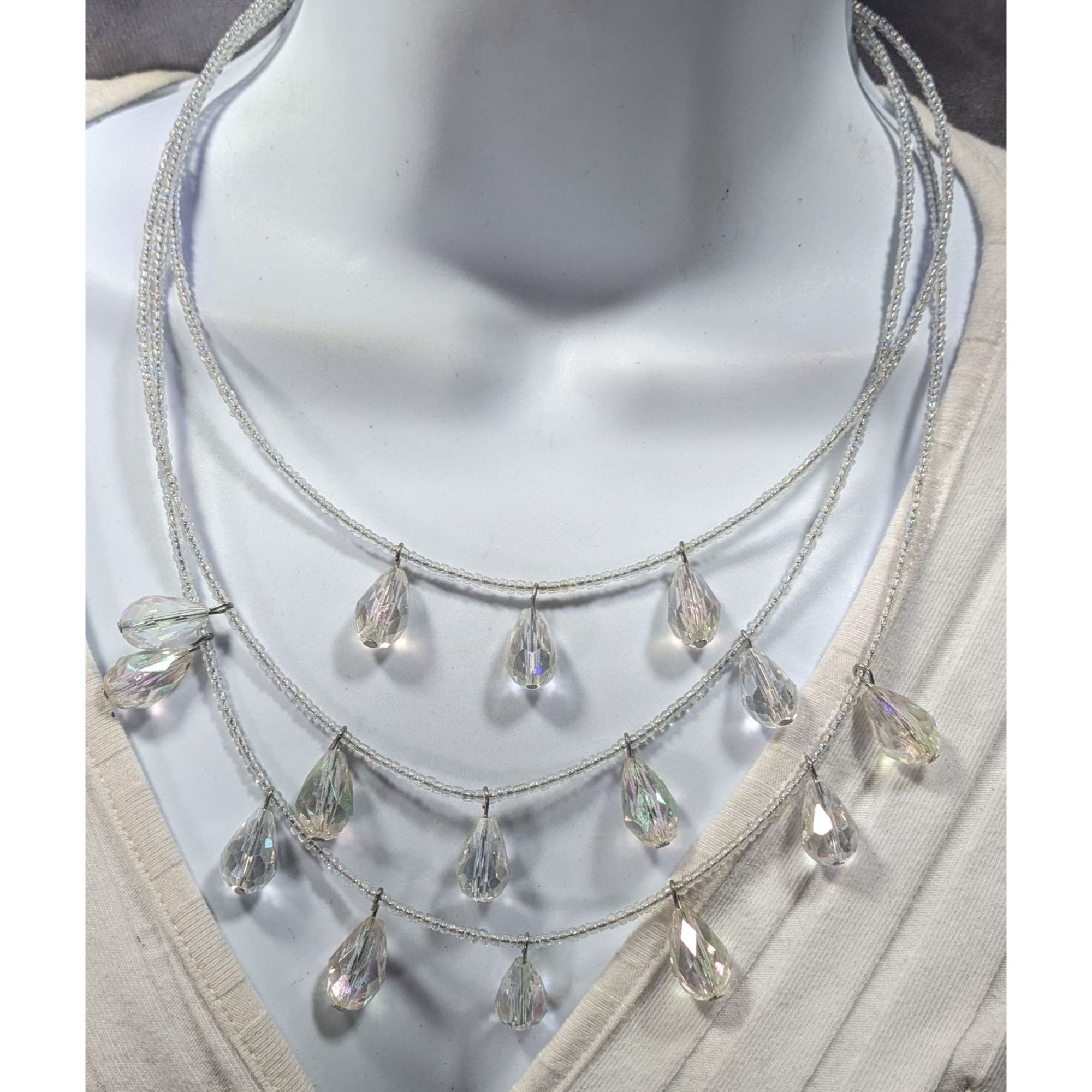 Other Whimsical Elegant Clear Aurora Borealis Beaded Teardrop Mult Size ONE SIZE - 2 Thumbnail