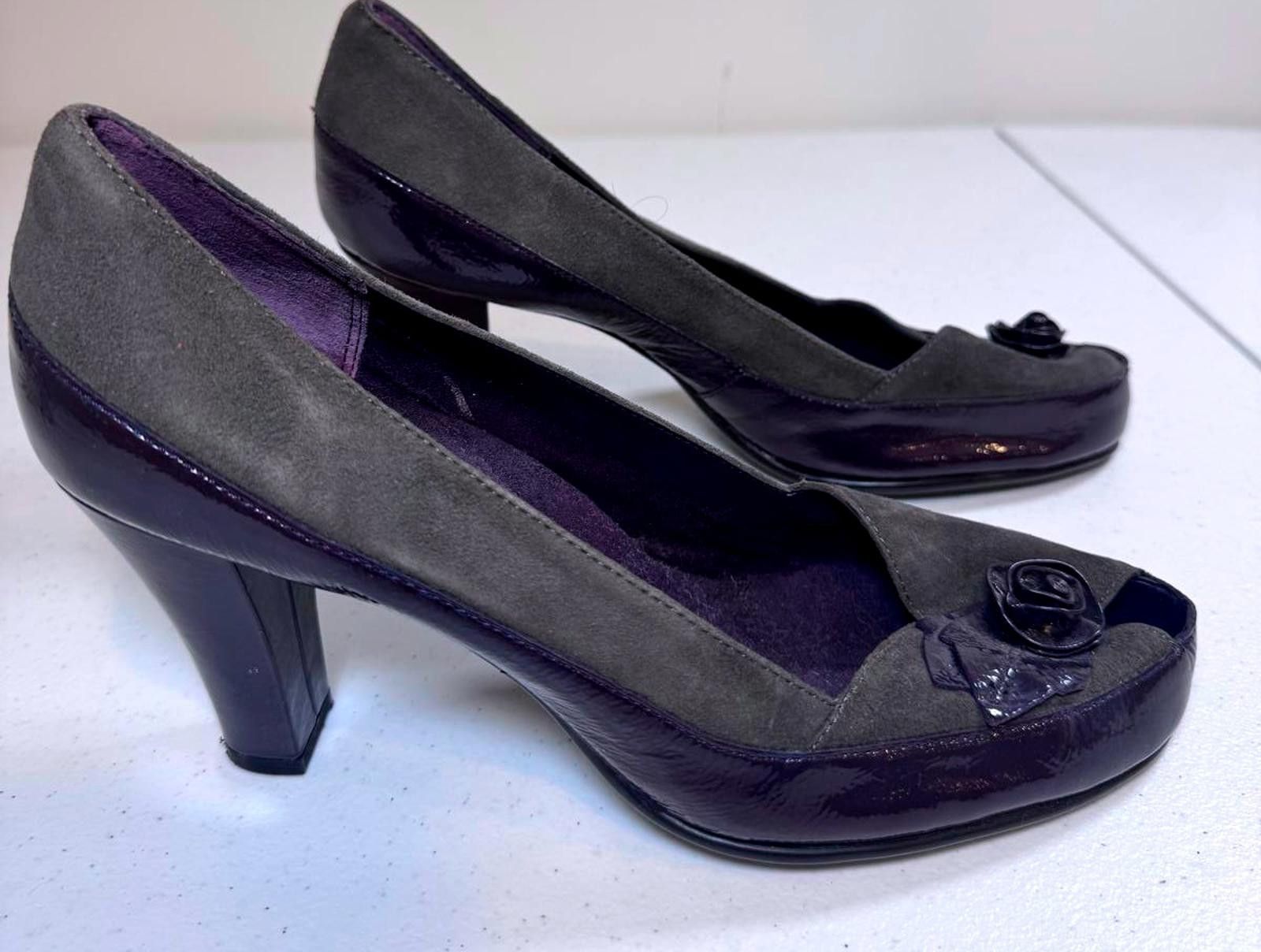 Designer Aerosoles Classic Peep-Toe Heels - Gray Suede Size US 10 / IT 40 - 2 Thumbnail
