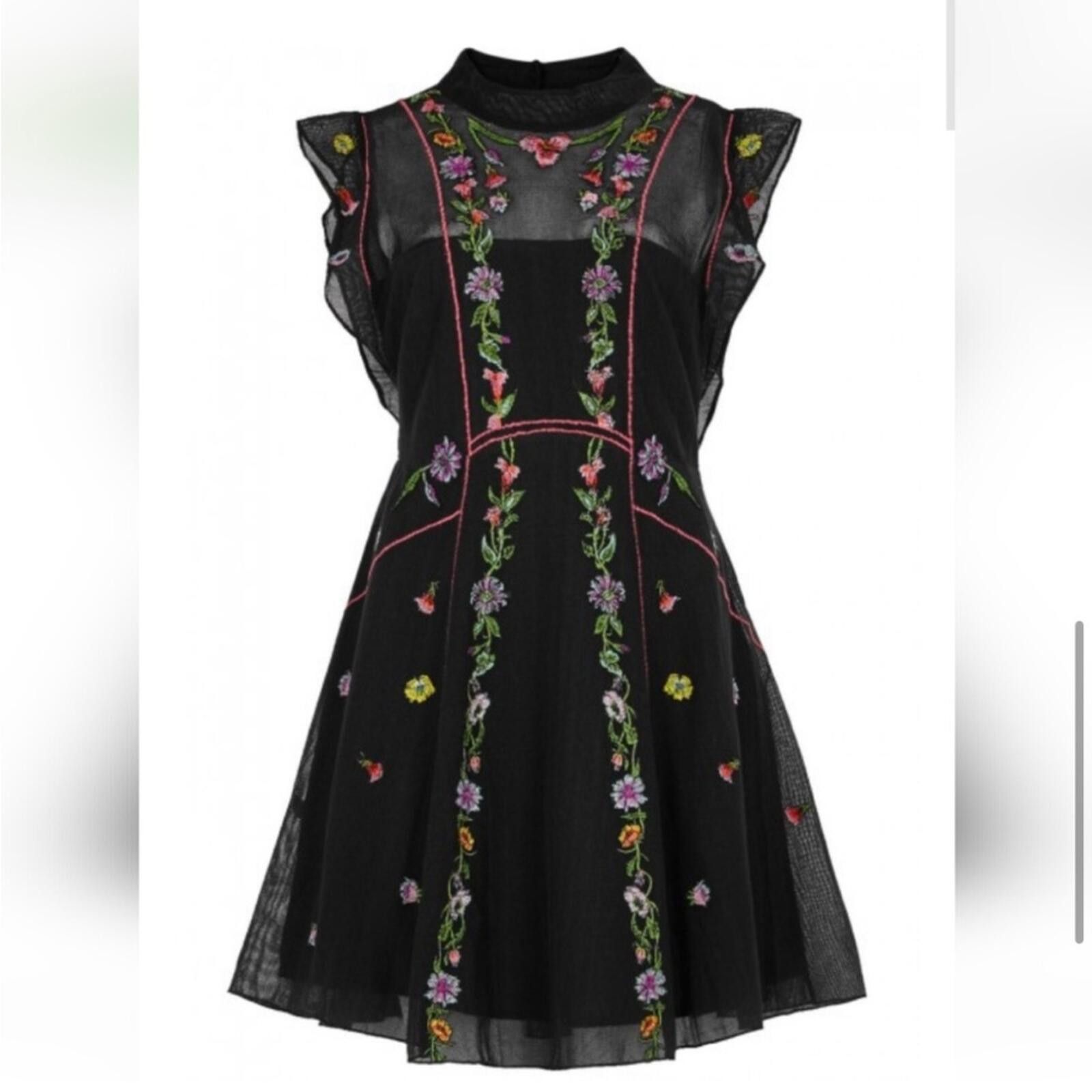 Free People Black Riviera Embroidered Illusion Mini Dress Size XL / US 12-14 / IT 48-50 - 4 Thumbnail