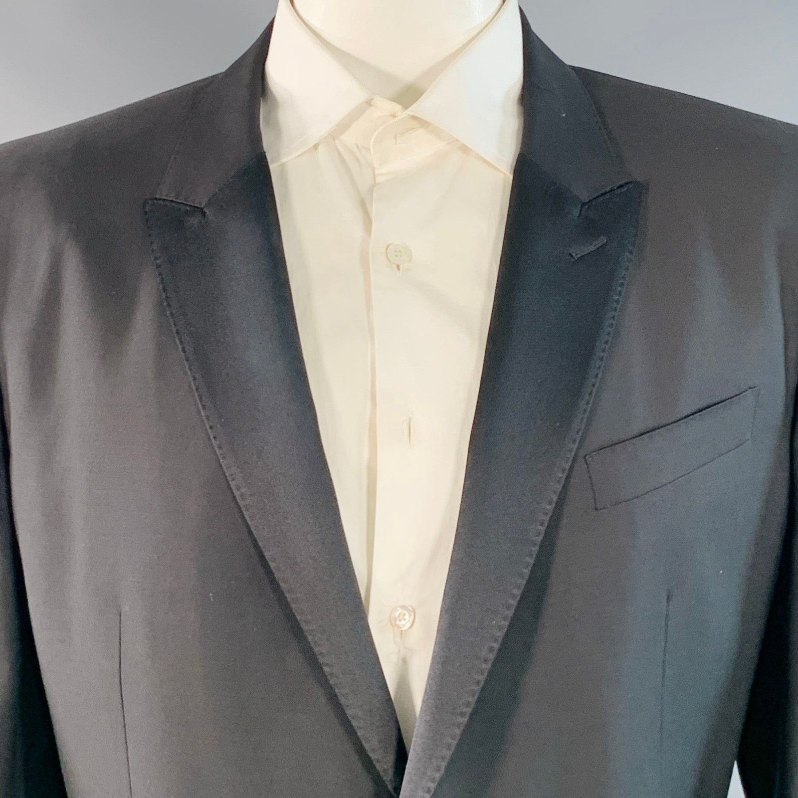 Dolce & Gabbana DOLCE & GABBANA Black Virgin Wool Silk Blend Peak Lapel Size 48R - 3 Thumbnail