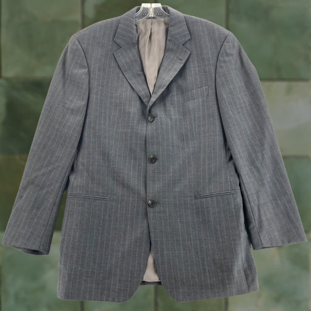 Hugo Boss HUGO BOSS Blazer Mens 38 R Gray Striped Wool 2 Piece Notch Lapel 3-Button Front Jacket Coat Vintage: No Size 38R - 1 Thumbnail