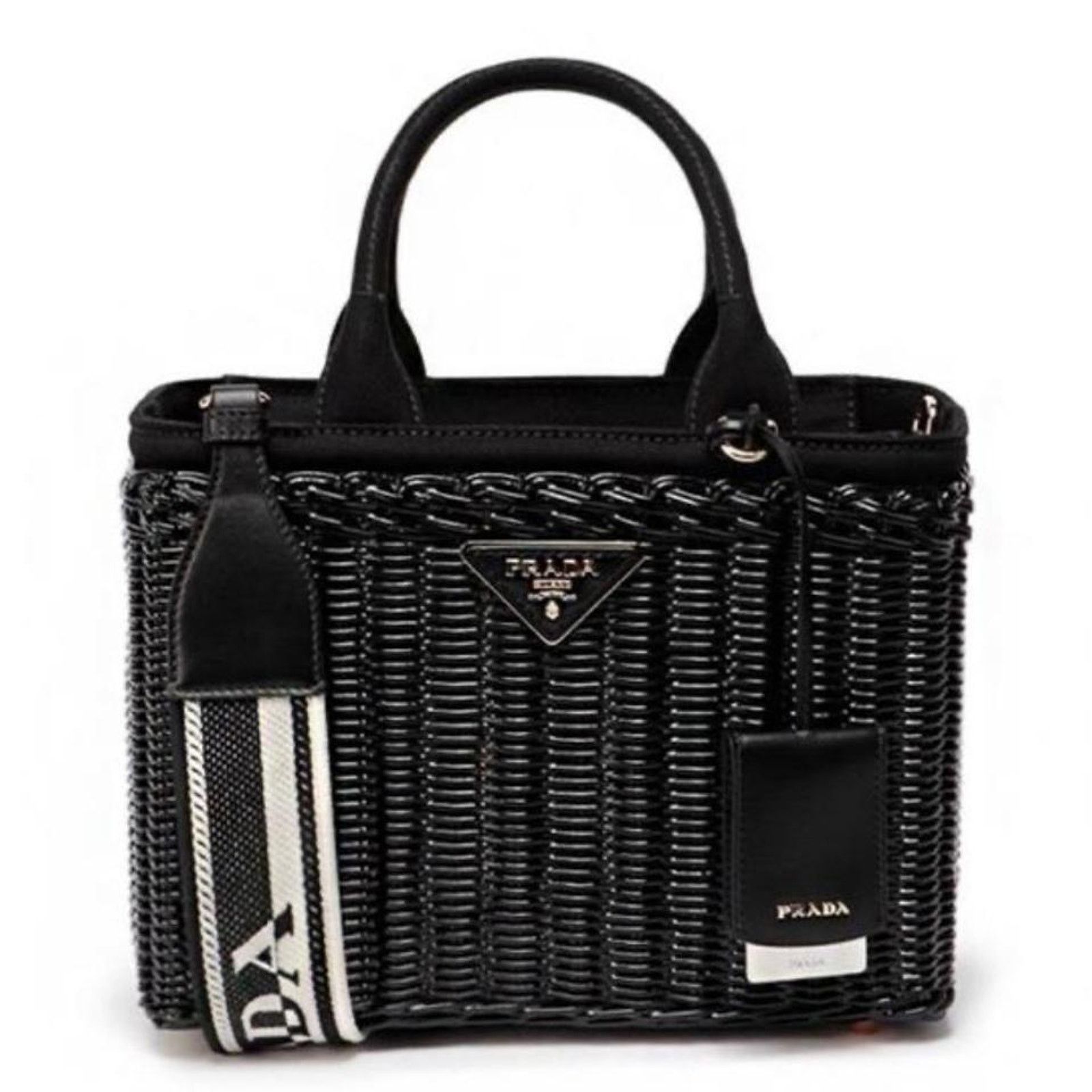 Prada logo appliqued wicker basket shoulder bag Size ONE SIZE - 1 Thumbnail