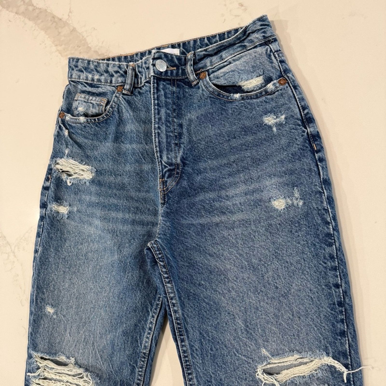 Zara Zara High Waisted Mom Fit Distressed Denim Jeans Womens 6 Size 28" / US 6 / IT 42 - 9 Thumbnail