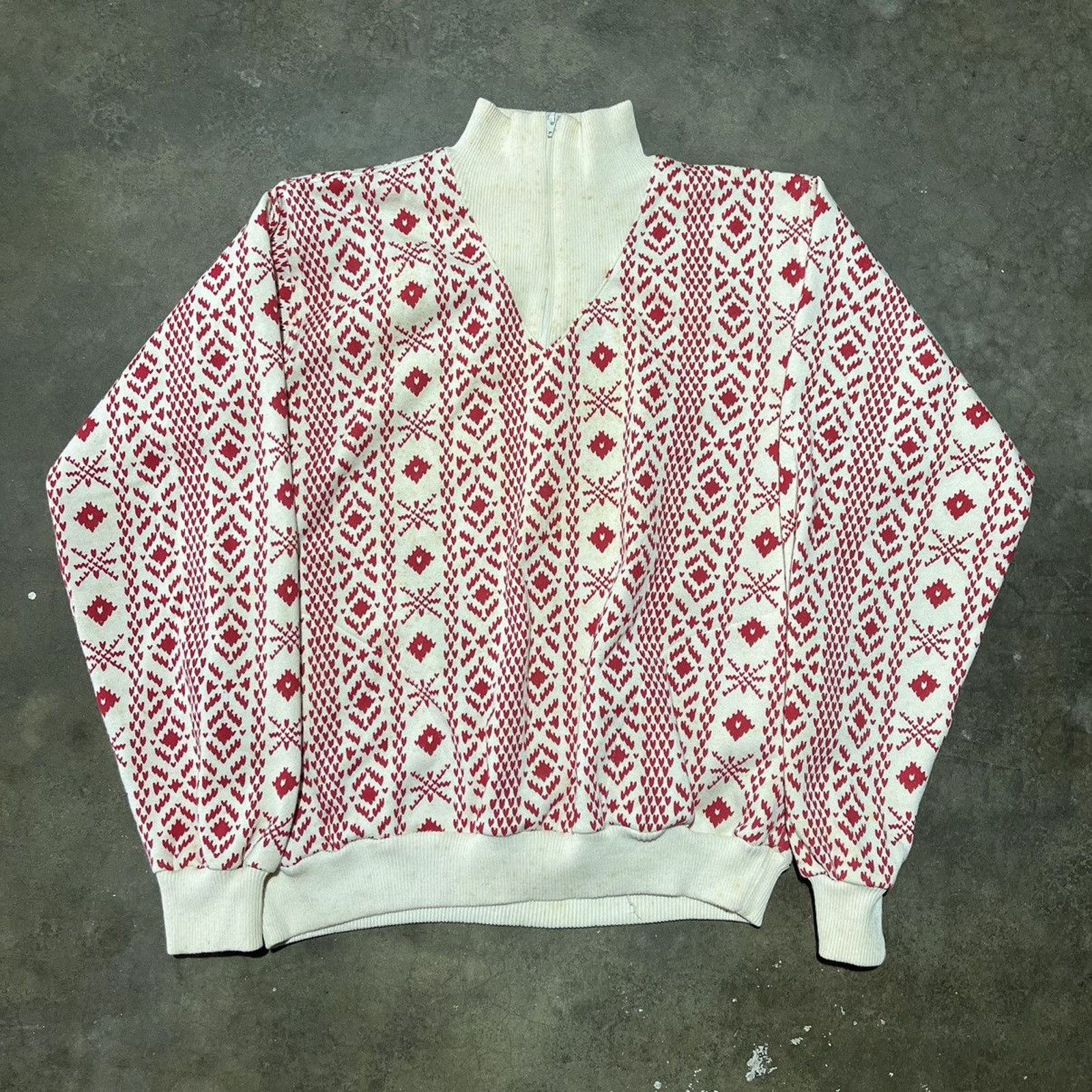 L.L. Bean × Vintage Vintagw 80s LL Bean White/Red Nordic Pattern Sweatshirt Size L / US 10 / IT 46 - 1 Thumbnail