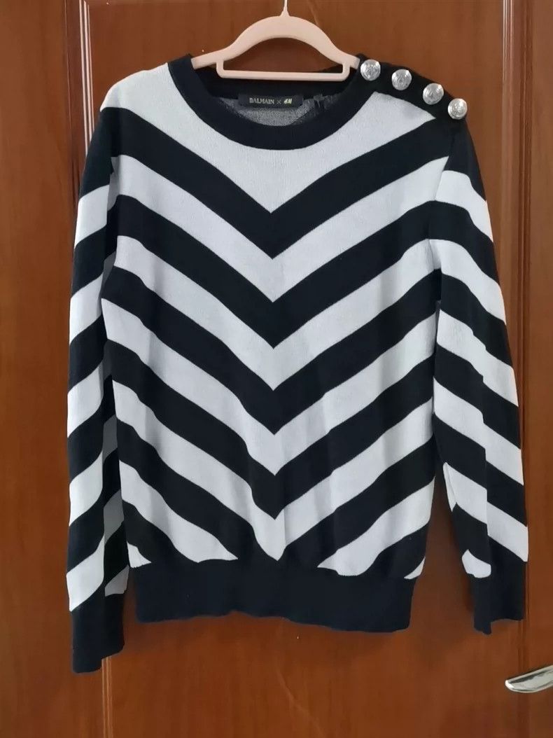Balmain Balmain Black and White Striped Sweater Size US M / EU 48-50 / 2 - 1 Thumbnail