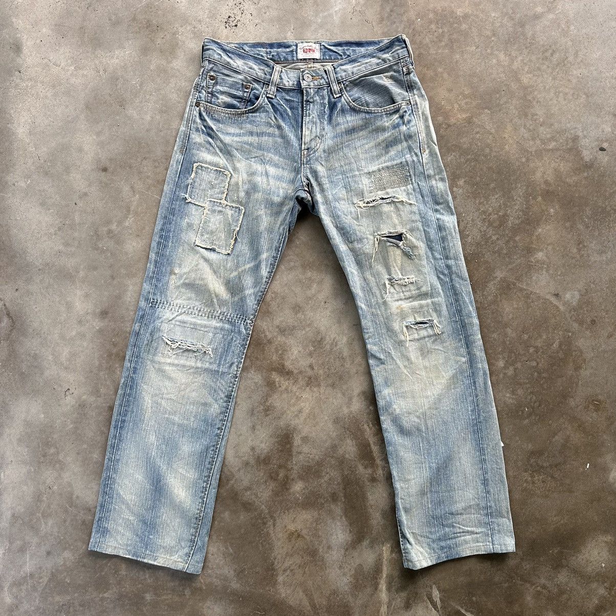 Japanese Brand Vintage 💥 Edwin Patchwork Faded Rusty Denim Jean Pant Faded Size US 32 / EU 48 - 1 Thumbnail