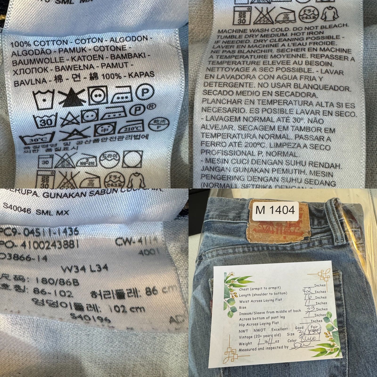 Levi's Levi’s 501 Men’s Jeans 34x34 Button Fly Straight Blue Denim Regular Rise - 5-Pocket Denim Jeans Mens Size US 34 / EU 50 - 10 Thumbnail