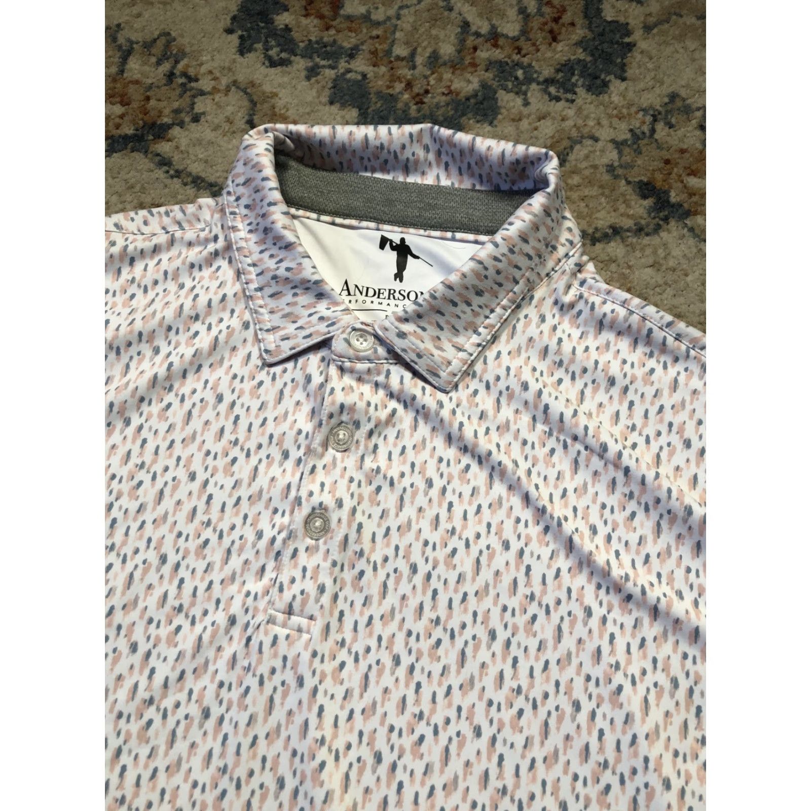 Vintage AndersonOrd Polo Shirt Mens XL White Pattern Golf Performance Lightweight Moisture Wicking Polo Shirt Size US XL / EU 56 / 4 - 7 Thumbnail