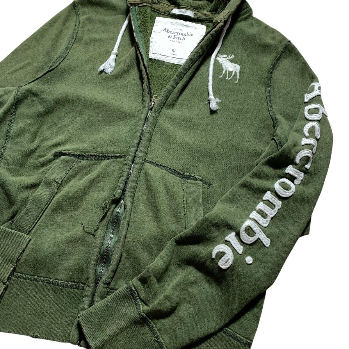 Japanese Brand Abercrombie Olive Green Fur Zipper Hoodie Distressed Size US XL / EU 56 / 4 - 5 Thumbnail