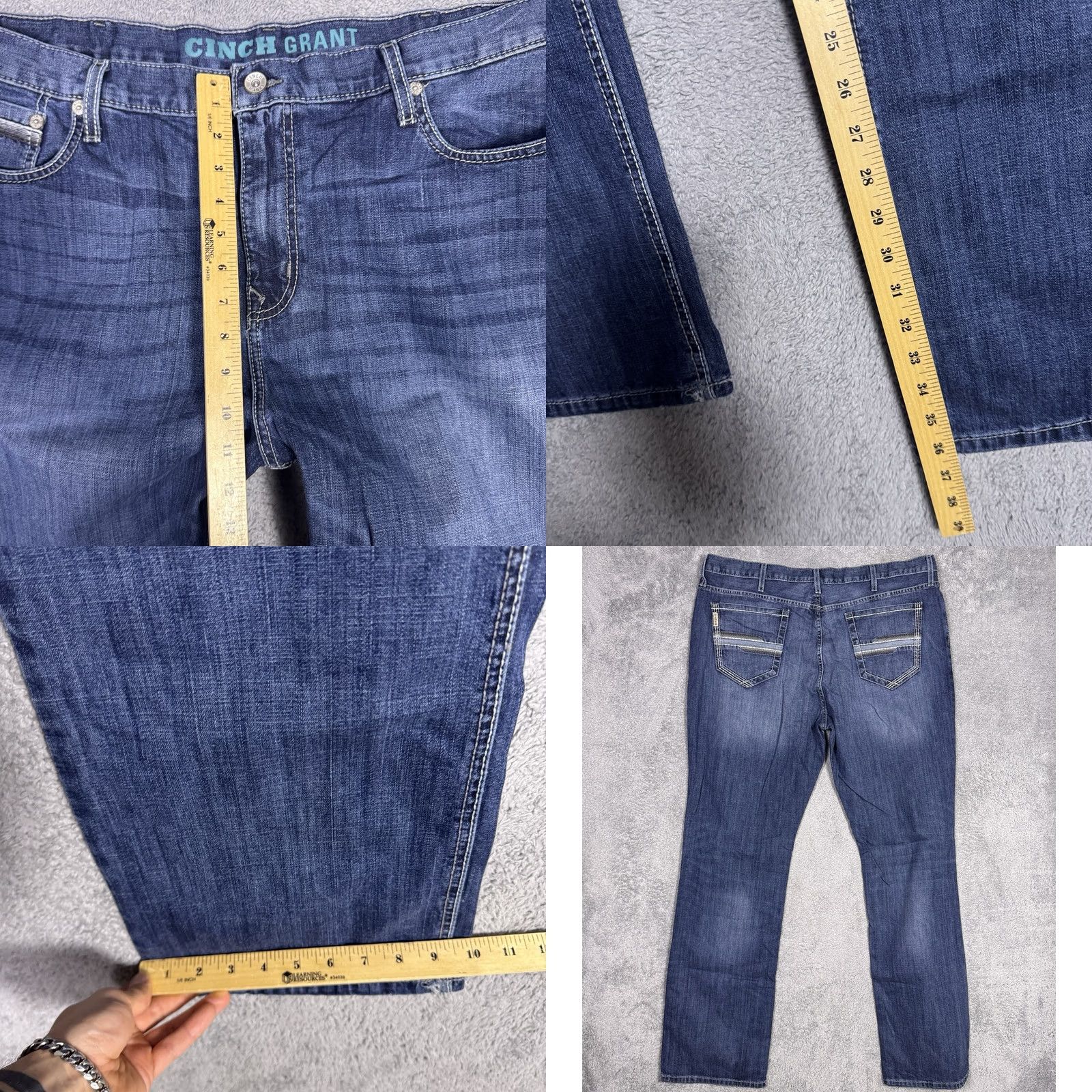 Denime Cinch Grant Mens Jeans 42x36 Wisker Relaxed Bootcut Blue Denim Western Shirt? Size US 42 / EU 58 - 8 Thumbnail