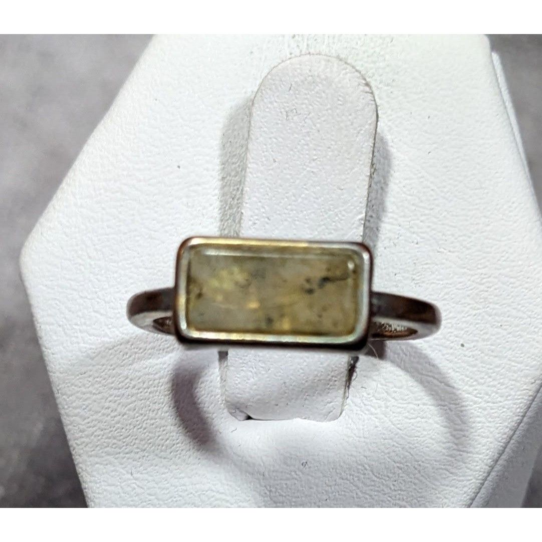 Other Geometric Rectangular Mottled Stone Silver Tone Ring Size 6 Size ONE SIZE - 6 Thumbnail