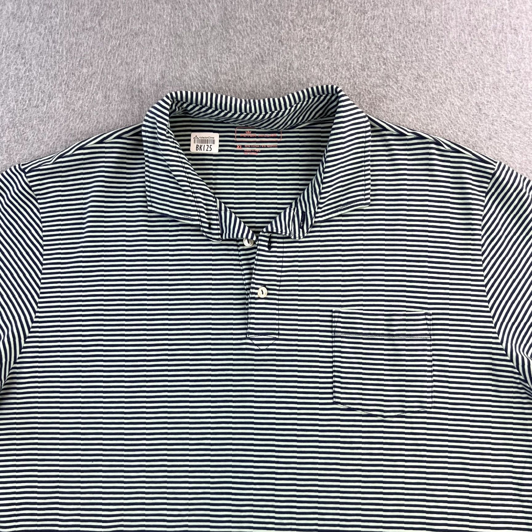 Peter Millar Peter Millar Polo Shirt Mens XL Navy Striped Cotton Stretch Golf Pocket Shirt Mens XL Navy Blue Striped Polo Size US XL / EU 56 / 4 - 4 Thumbnail