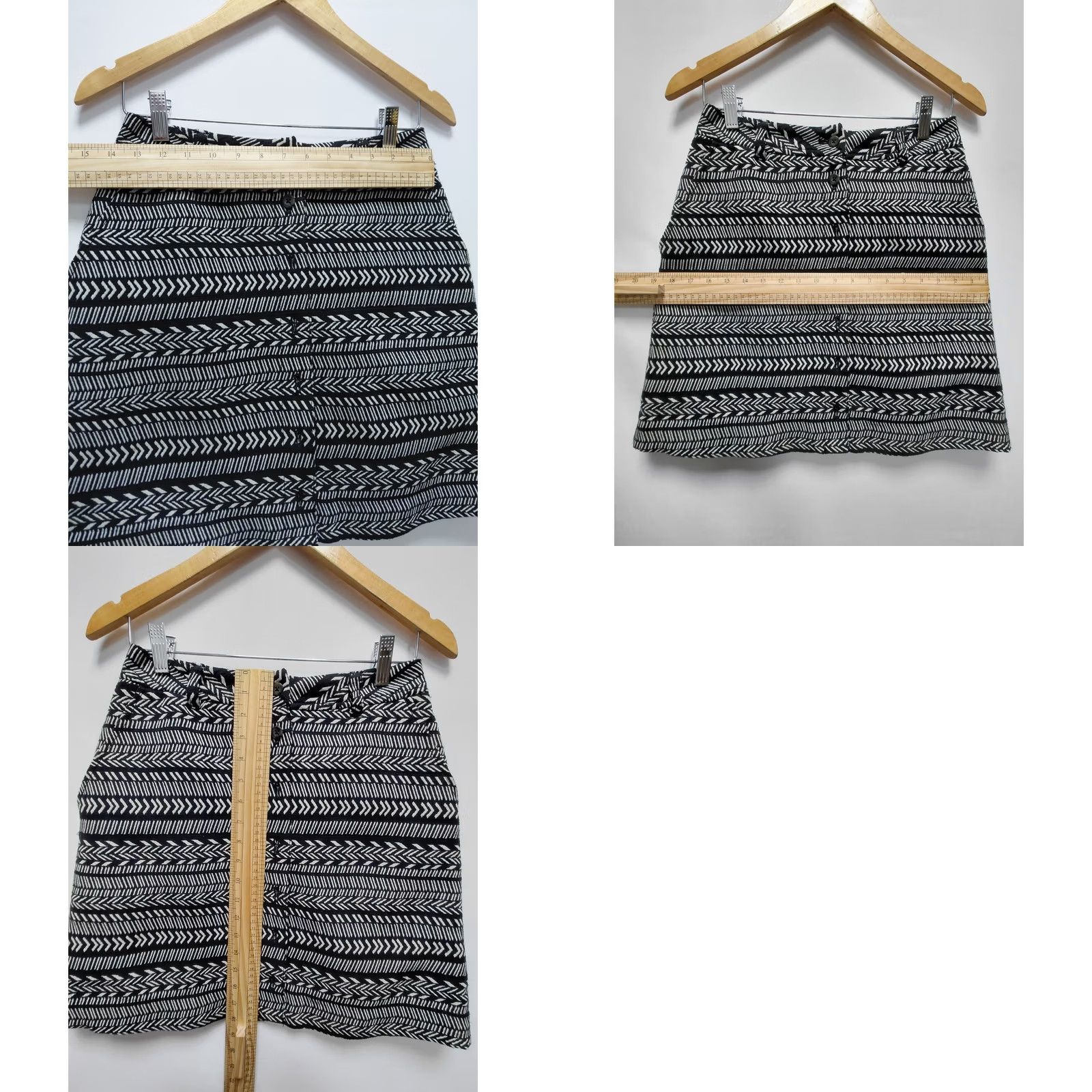 Vintage Maeve Skirt Black White Patterned Lined Size 4 Womens Short A-Line Cotton Polyester Geometric Aztec Back Zipper Vintage? No (adjusted) Size 27" / US 4 / IT 40 - 8 Thumbnail